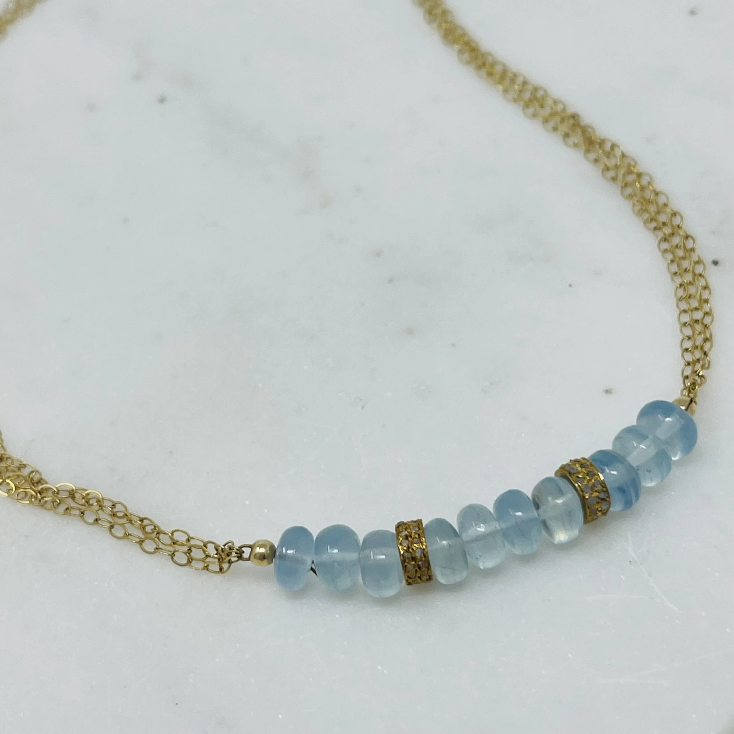 Aquamarine Pave Diamond Station Necklace