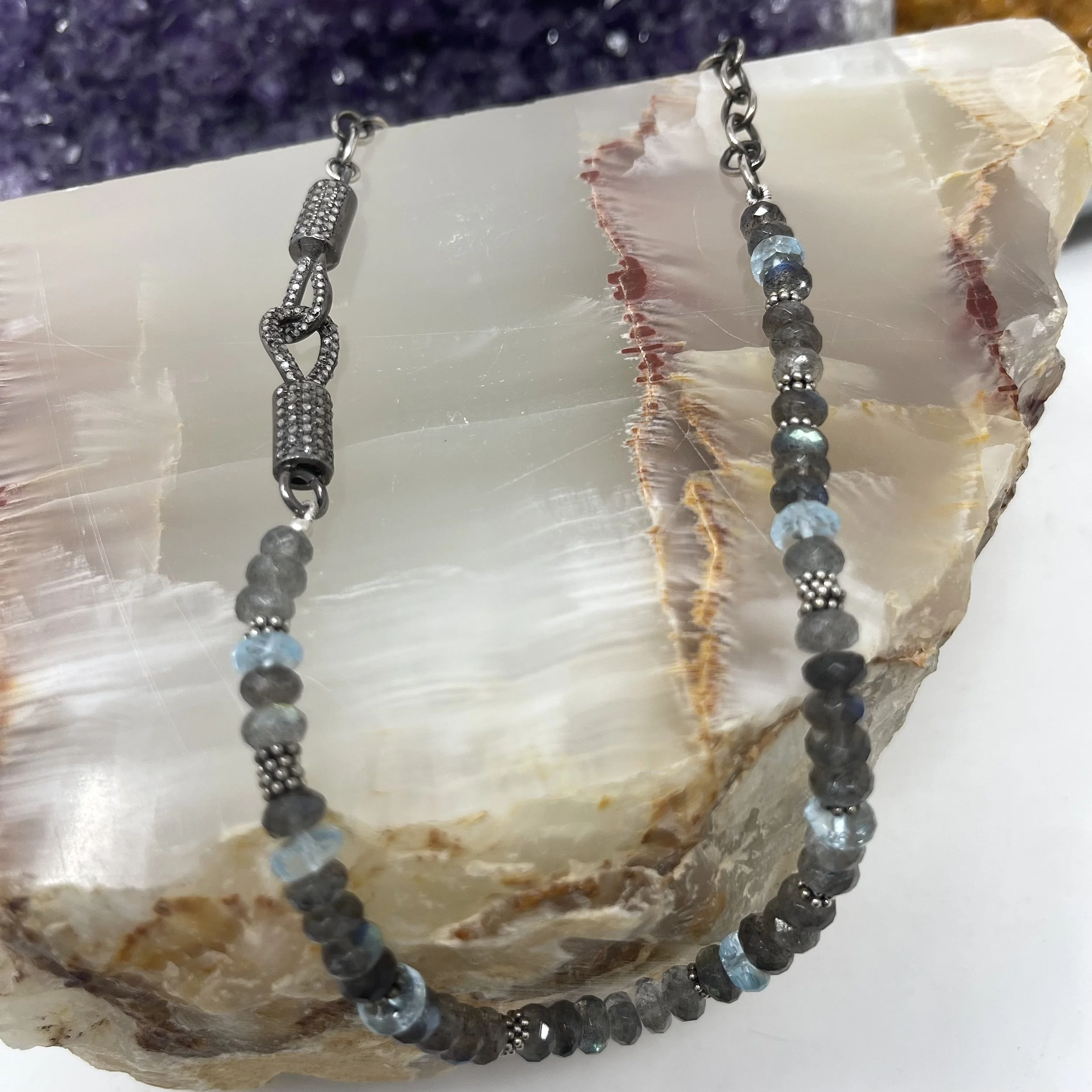 Aquamarine Labradorite Sterling Chain Necklace