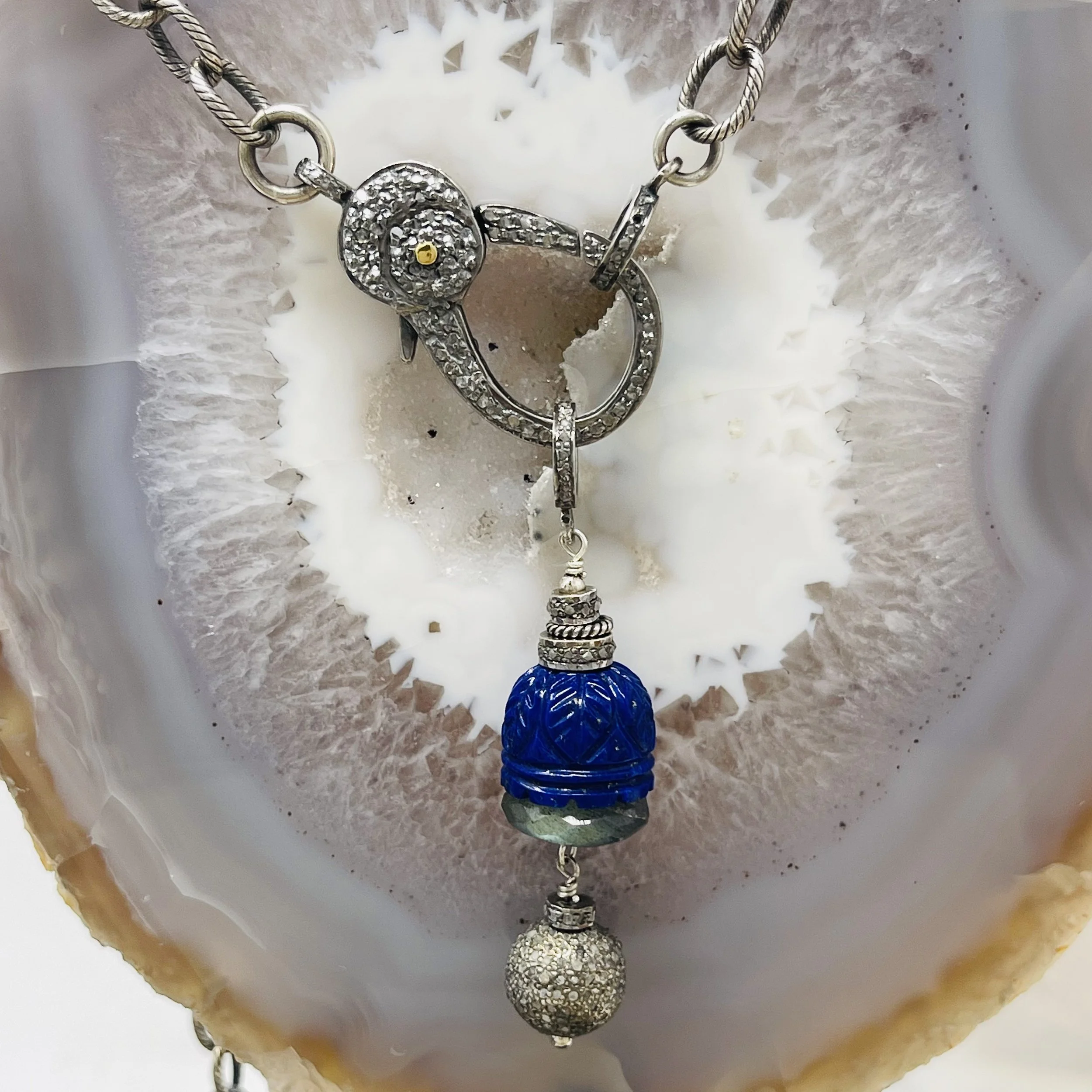 Carved Lapis Labradorite Pendant