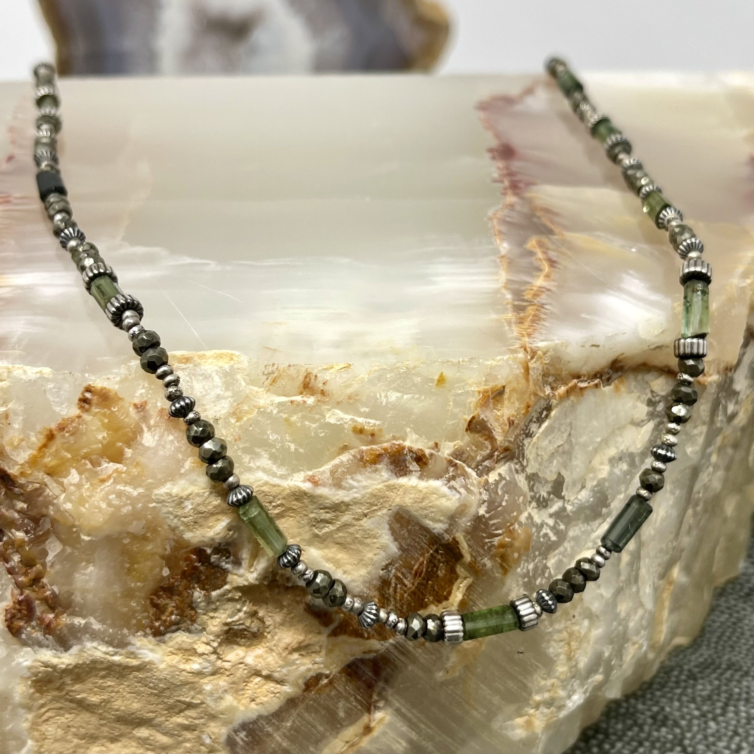 Green Tourmaline Multi Sterling Long Necklace