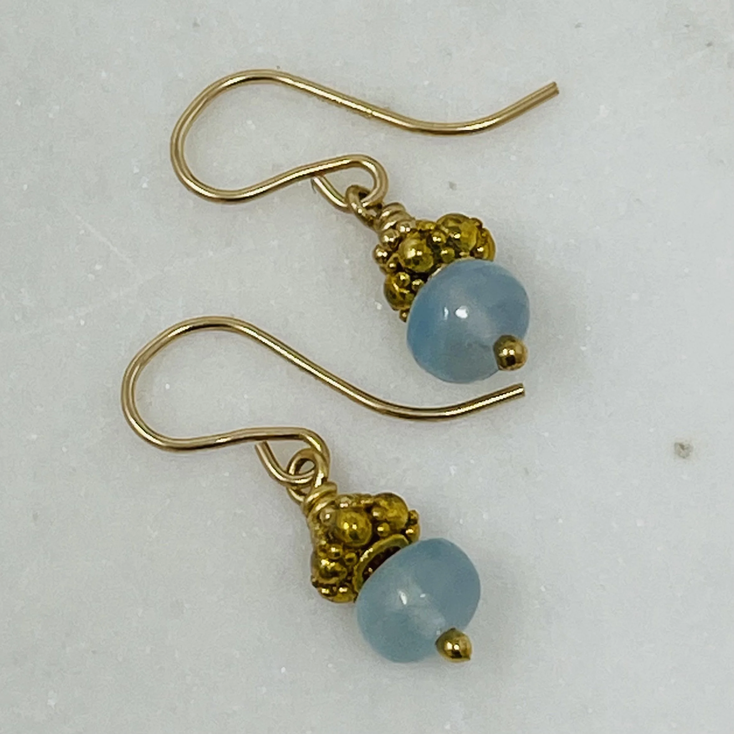 Aquamarine Bali Gold Earrings
