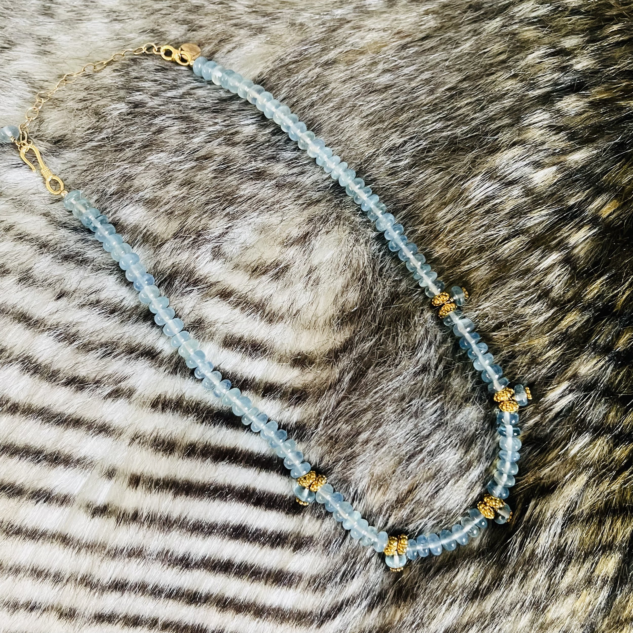 Aquamarine Drop Bali Gold Necklace