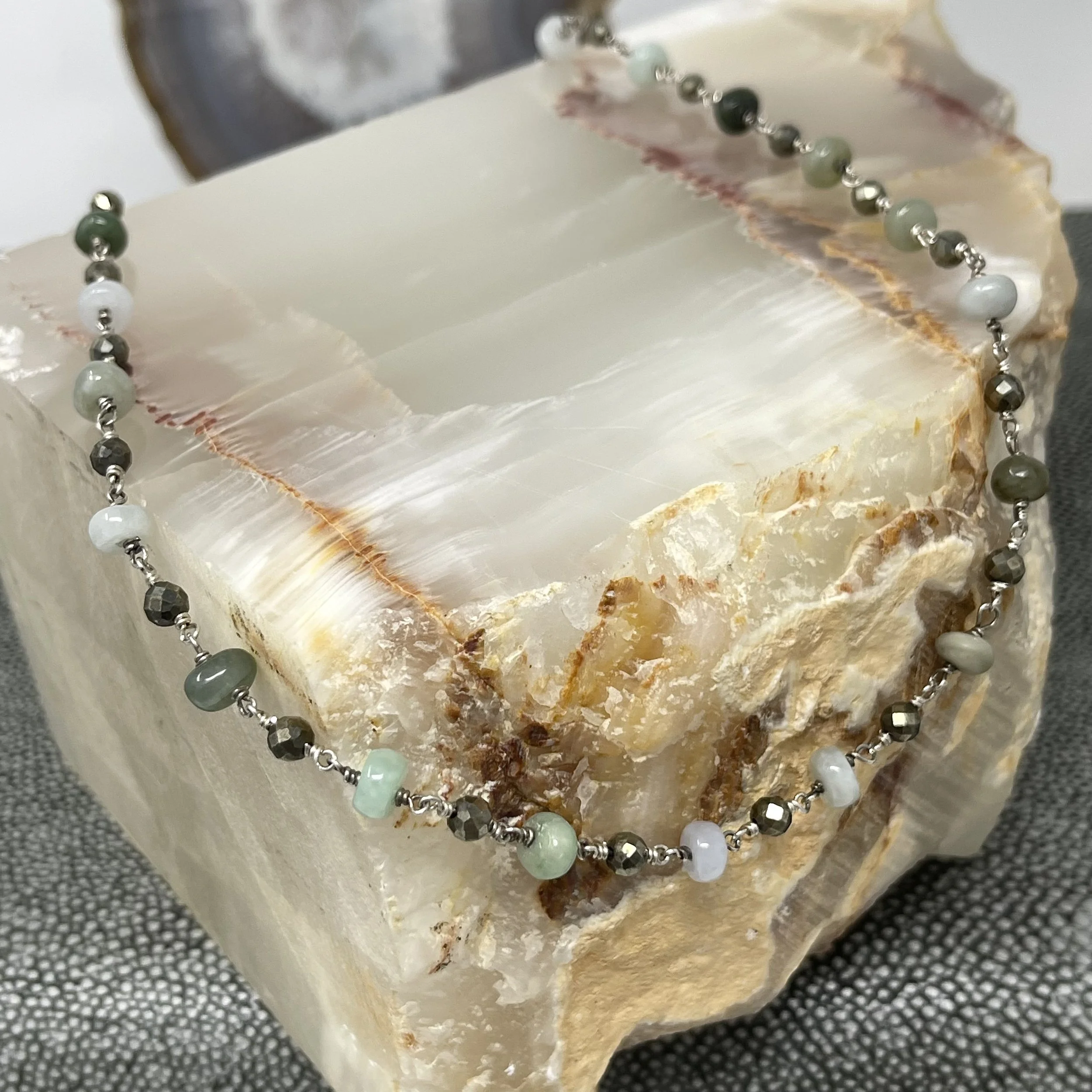 Burma Jade Pyrite Linked Necklace