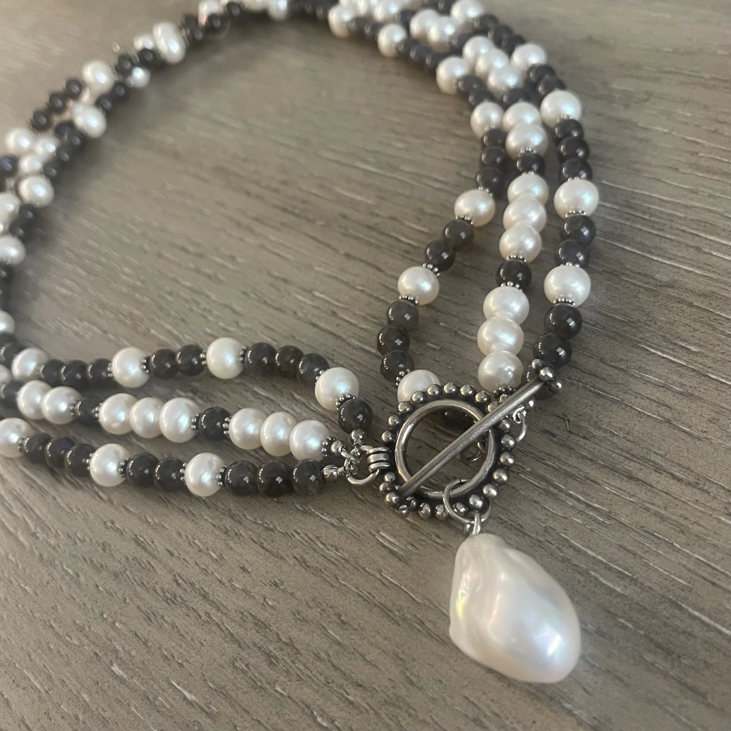 Chocolate Labradorite Fireball Pearl Drop Necklace