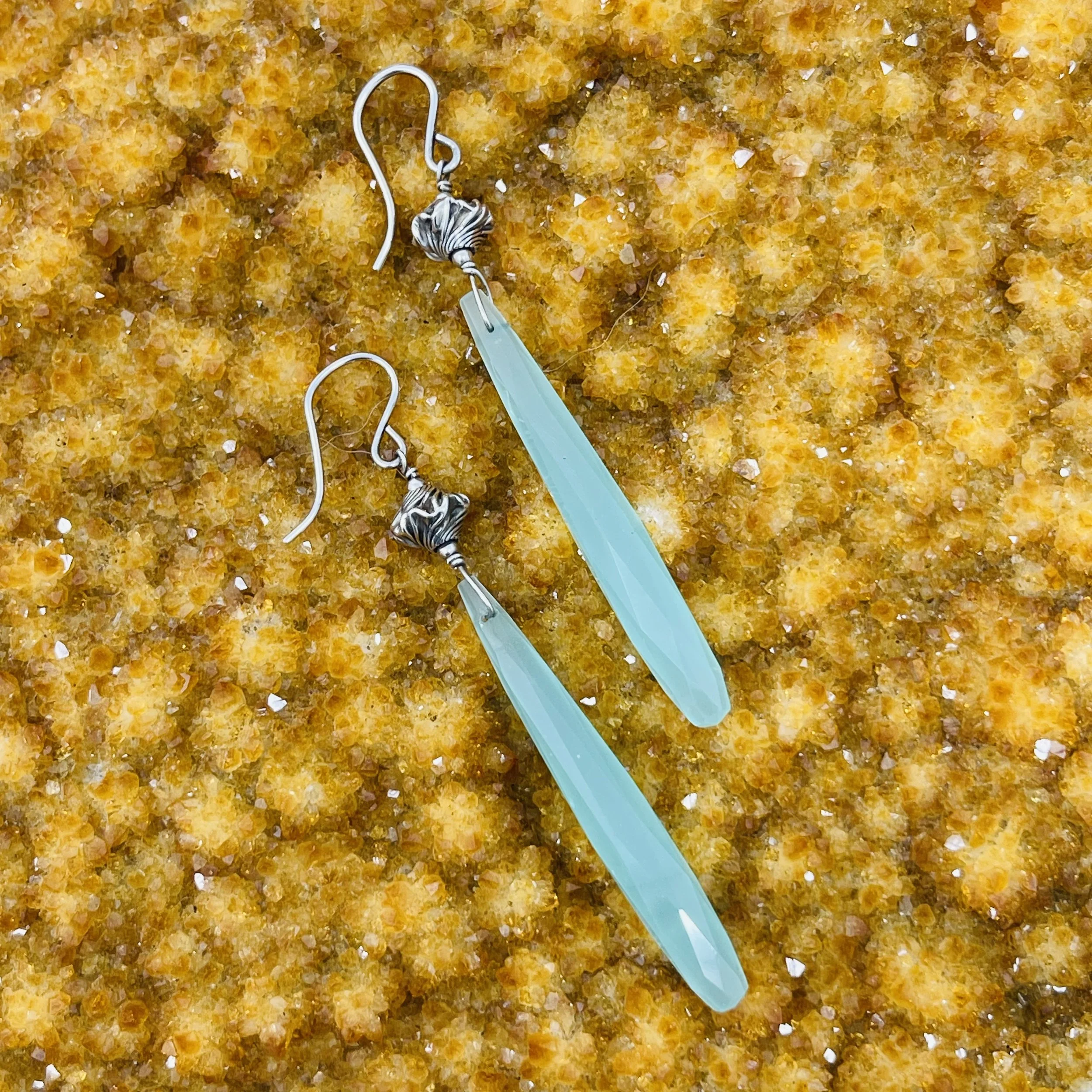 Chalcedony Drop Sterling Swirl Earrings