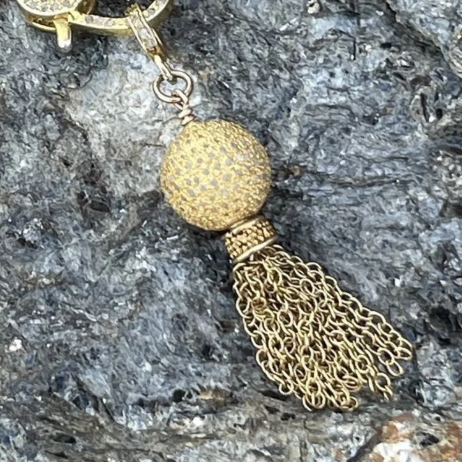 Pave Diamond Globe Chain Tassel Pendant