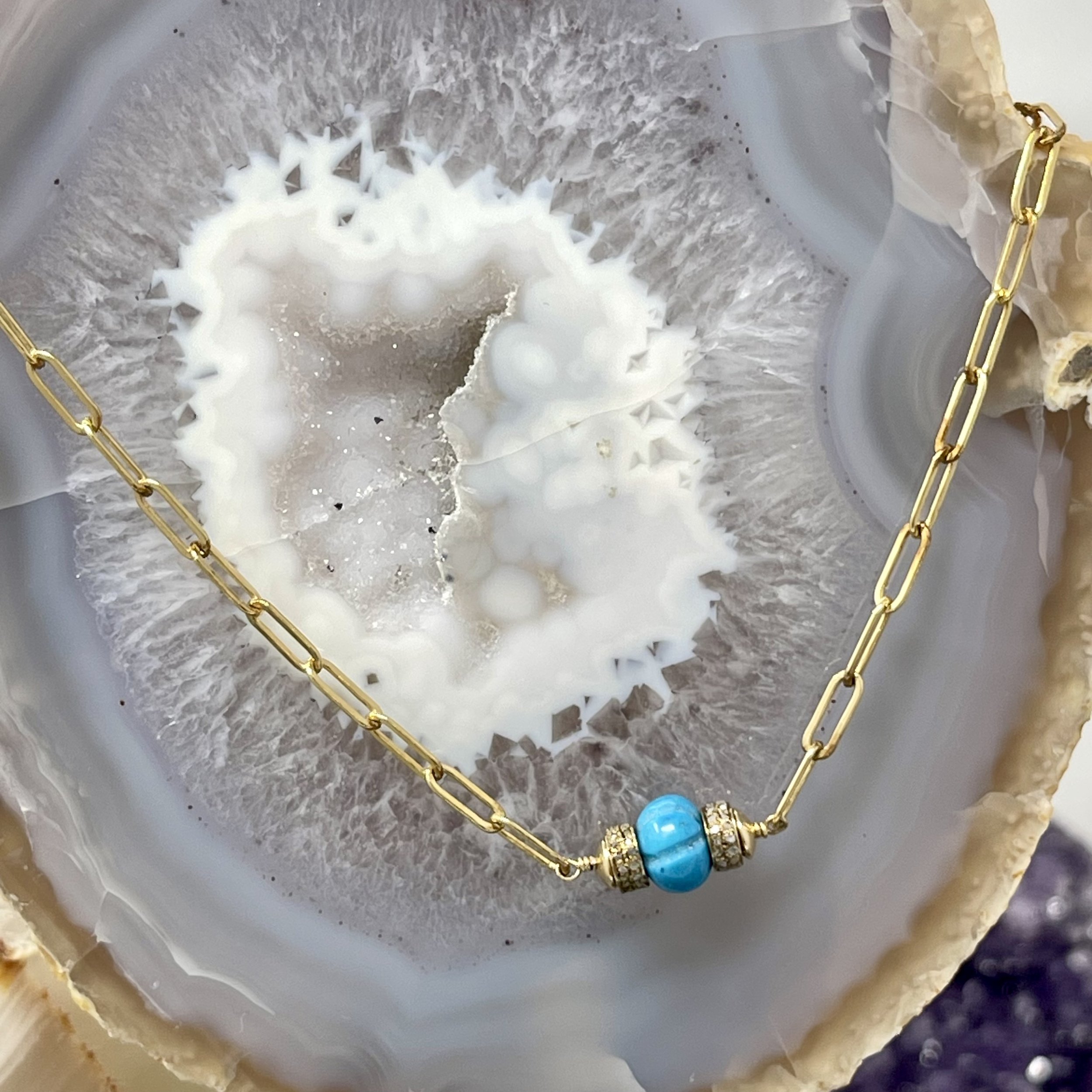 Turquoise Diamond Gold Chain Necklace