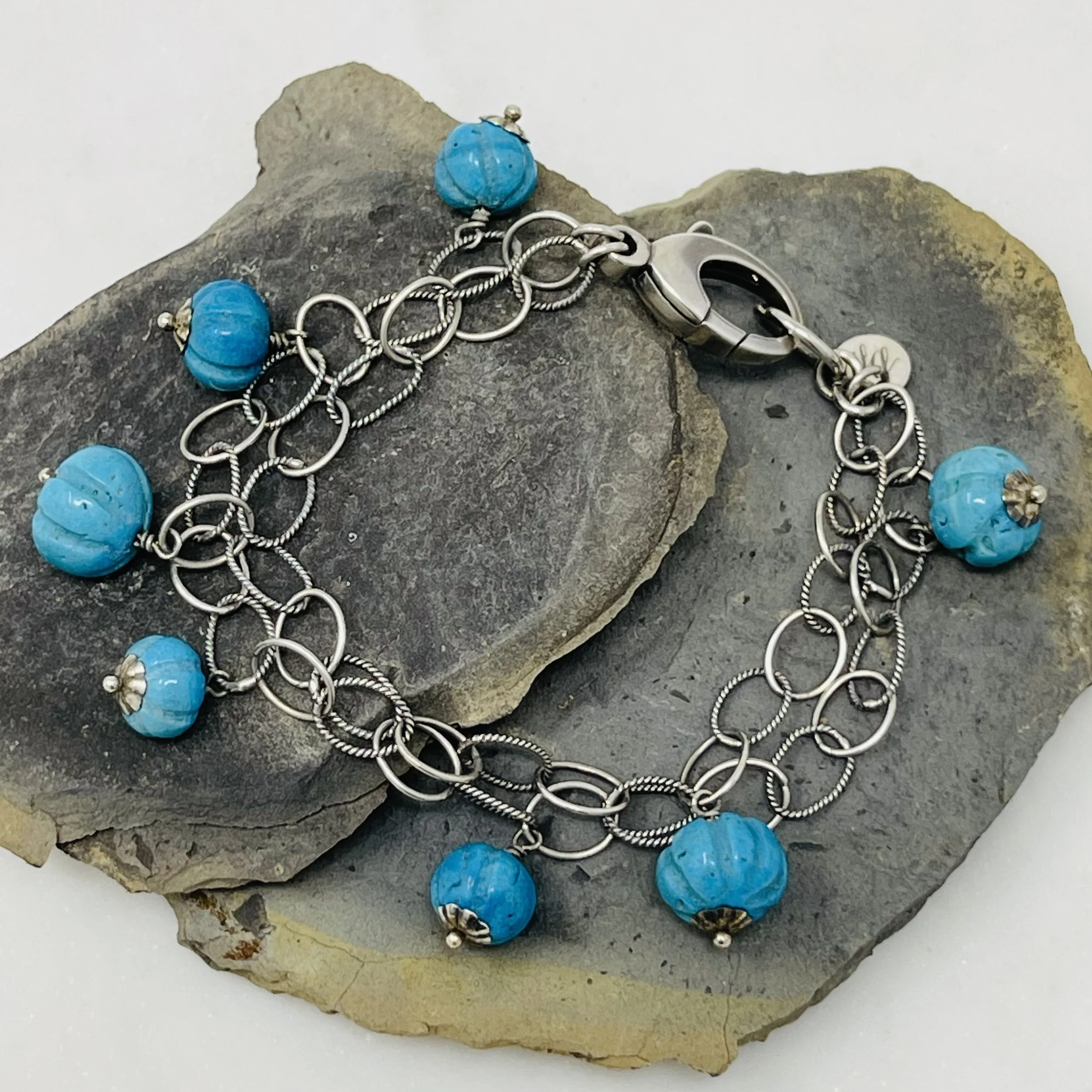 Antique Turquoise Sterling Chain Bracelet