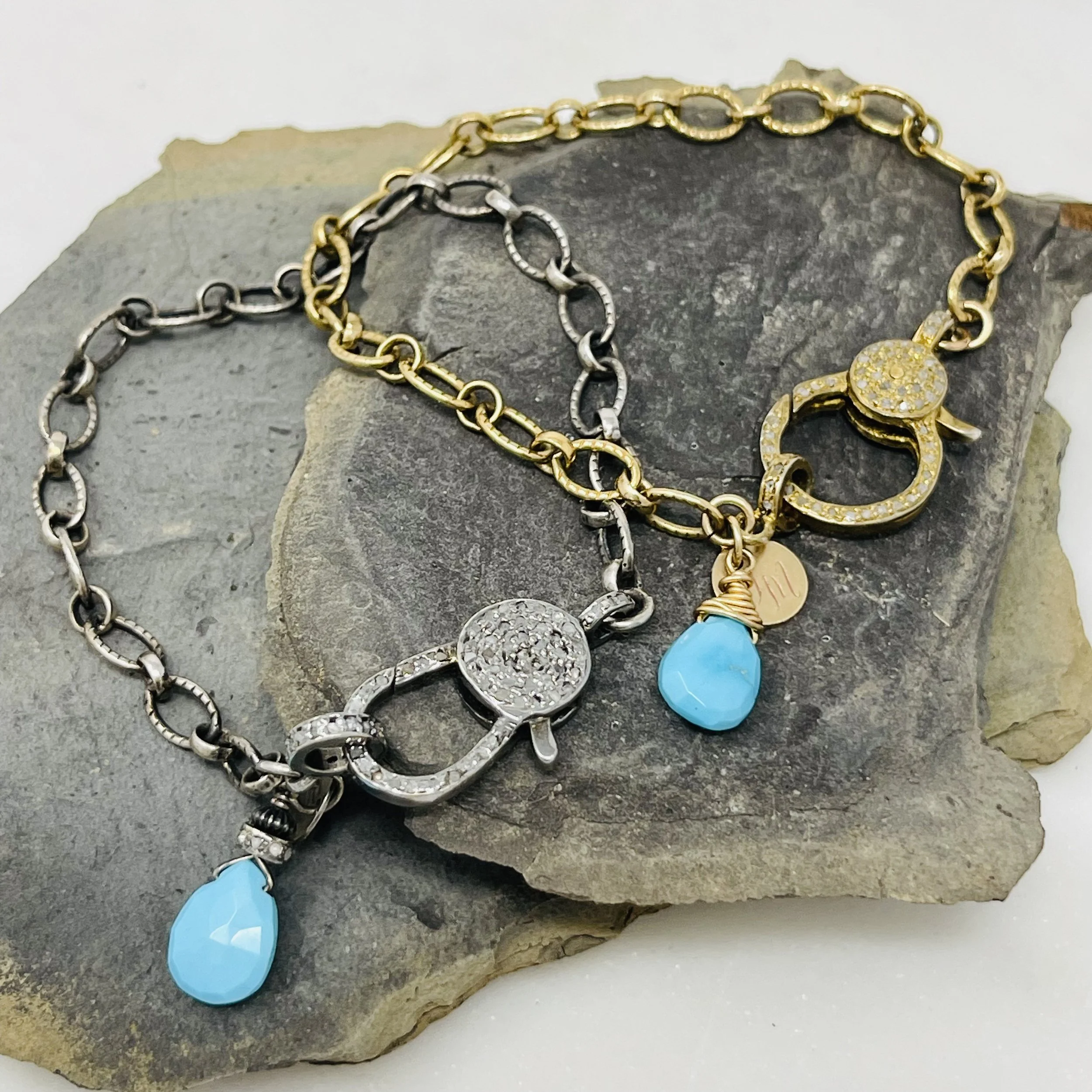 Sleeping Beauty Turquoise Pave Diamond Chain Bracelet