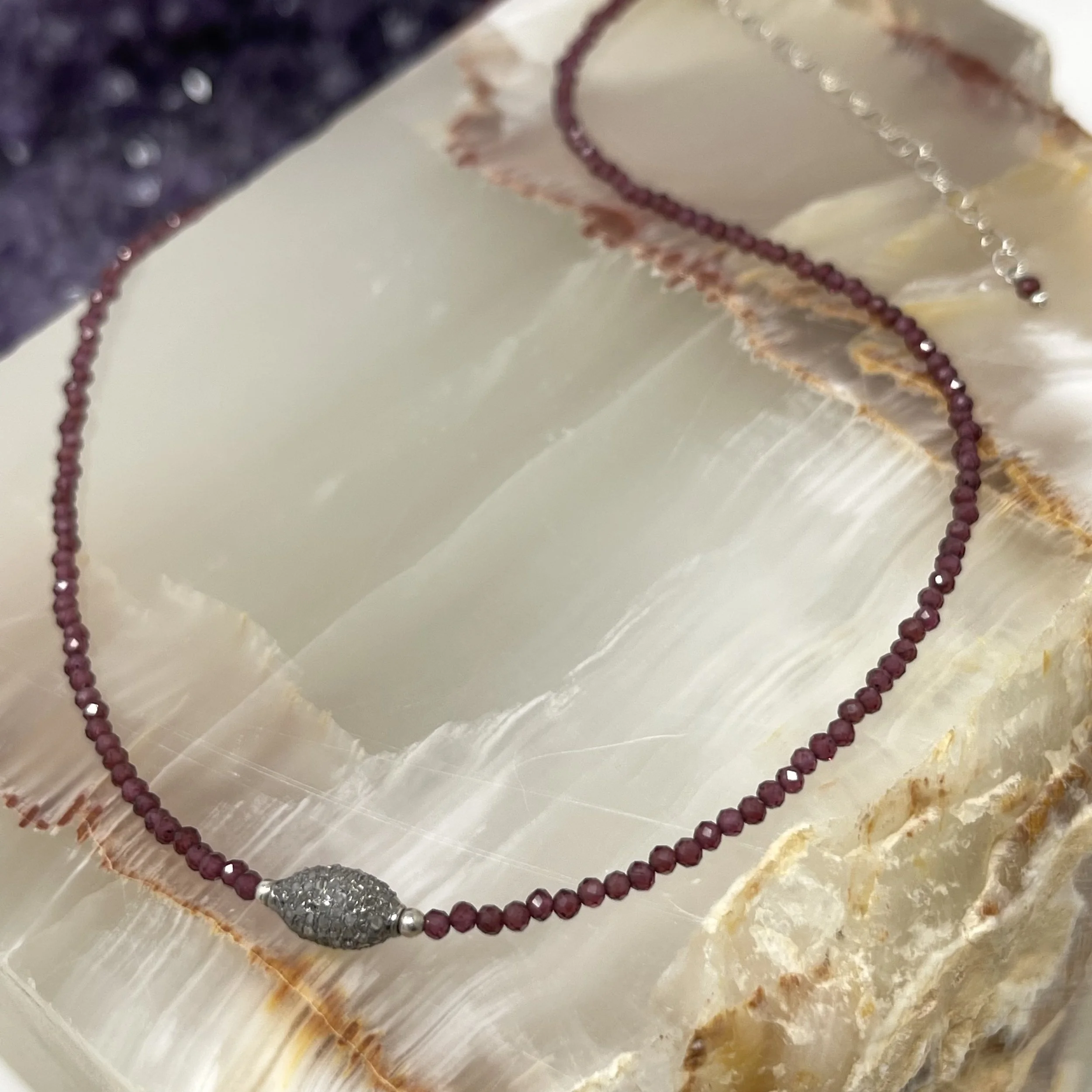 Rhodolite Garnet Pave Diamond Bead Necklace