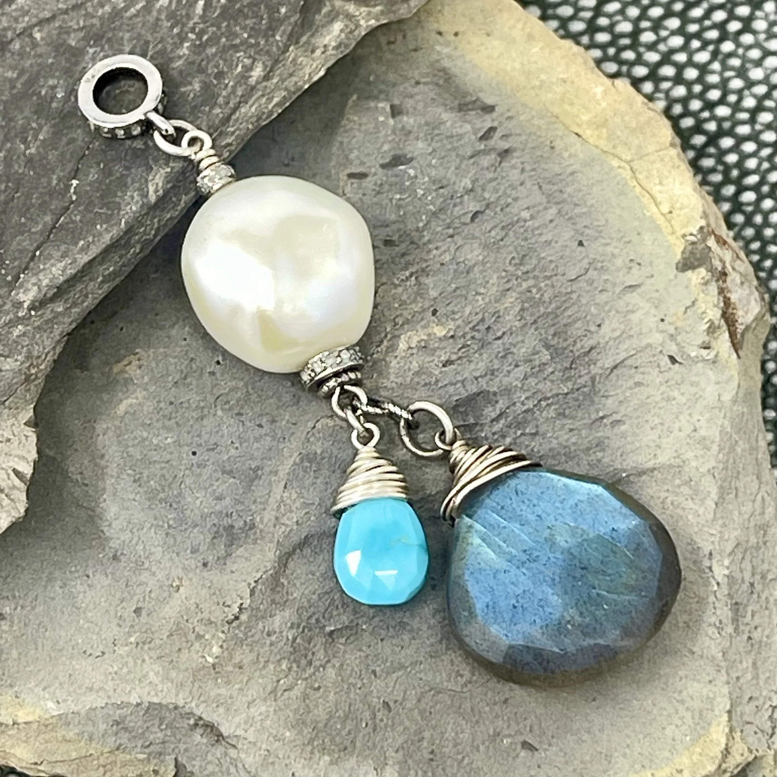 Pearl Labradorite Turquoise Diamond Pendant
