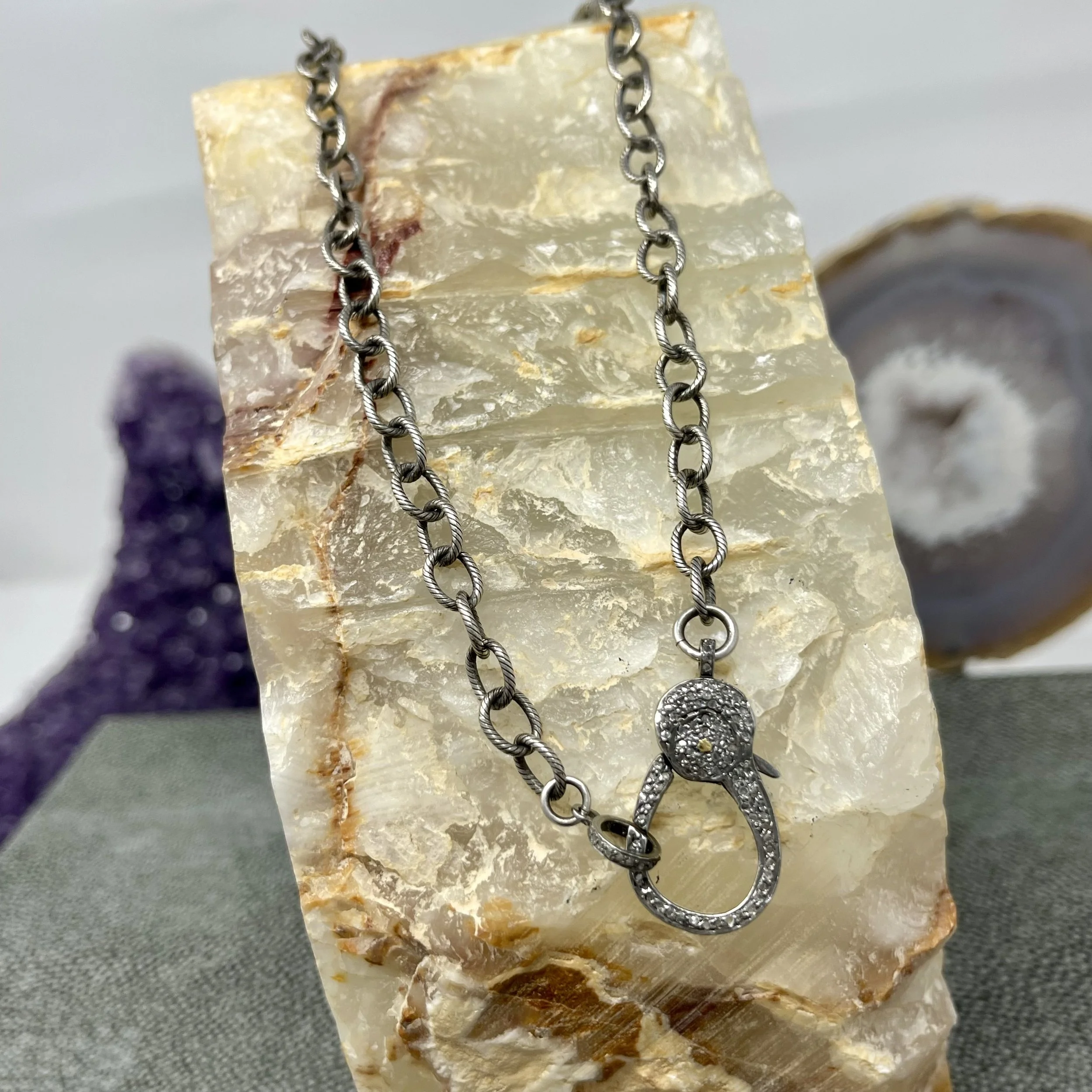 Diamond Clasp Sterling Chain Necklace