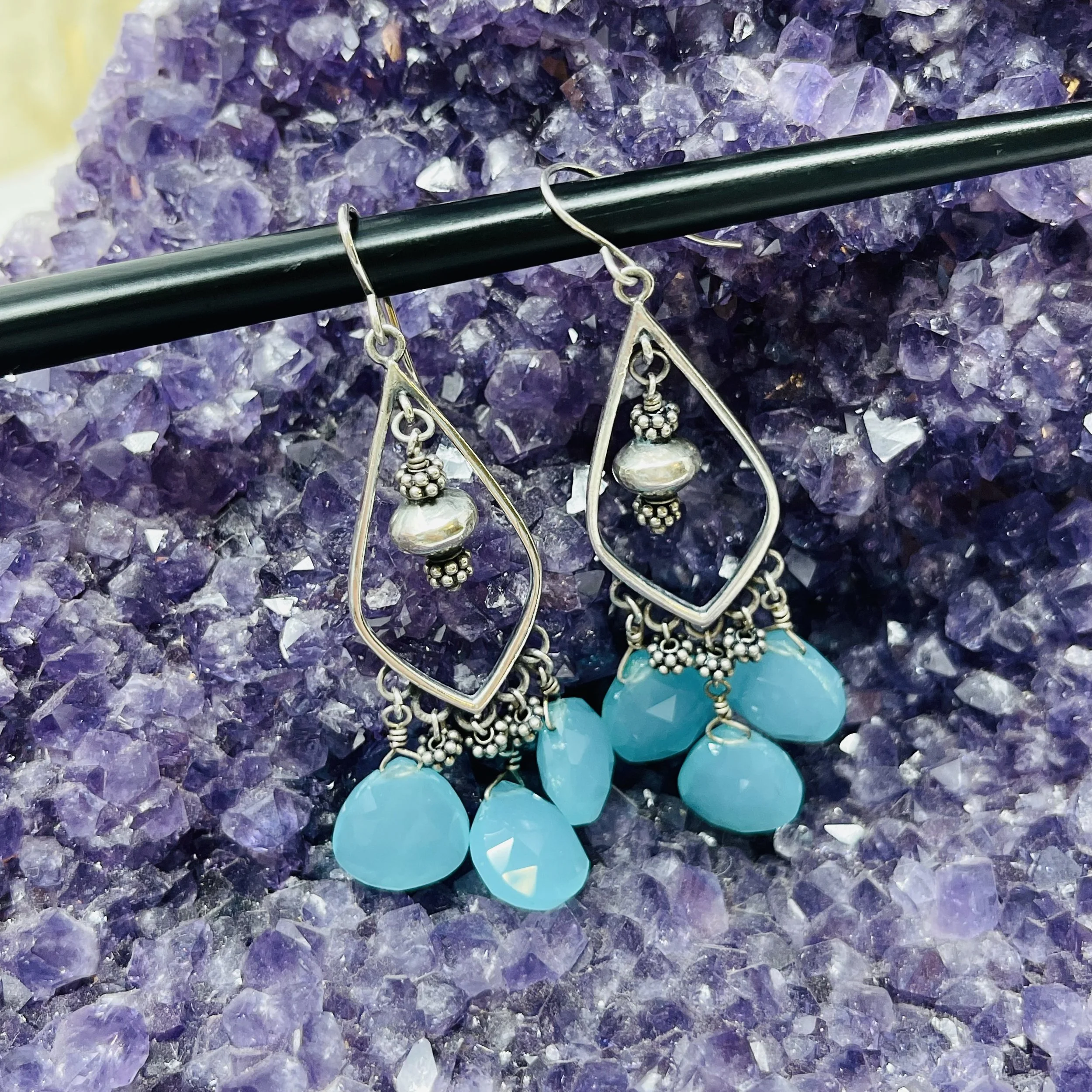 Chalcedony Briolette Chandelier Earrings