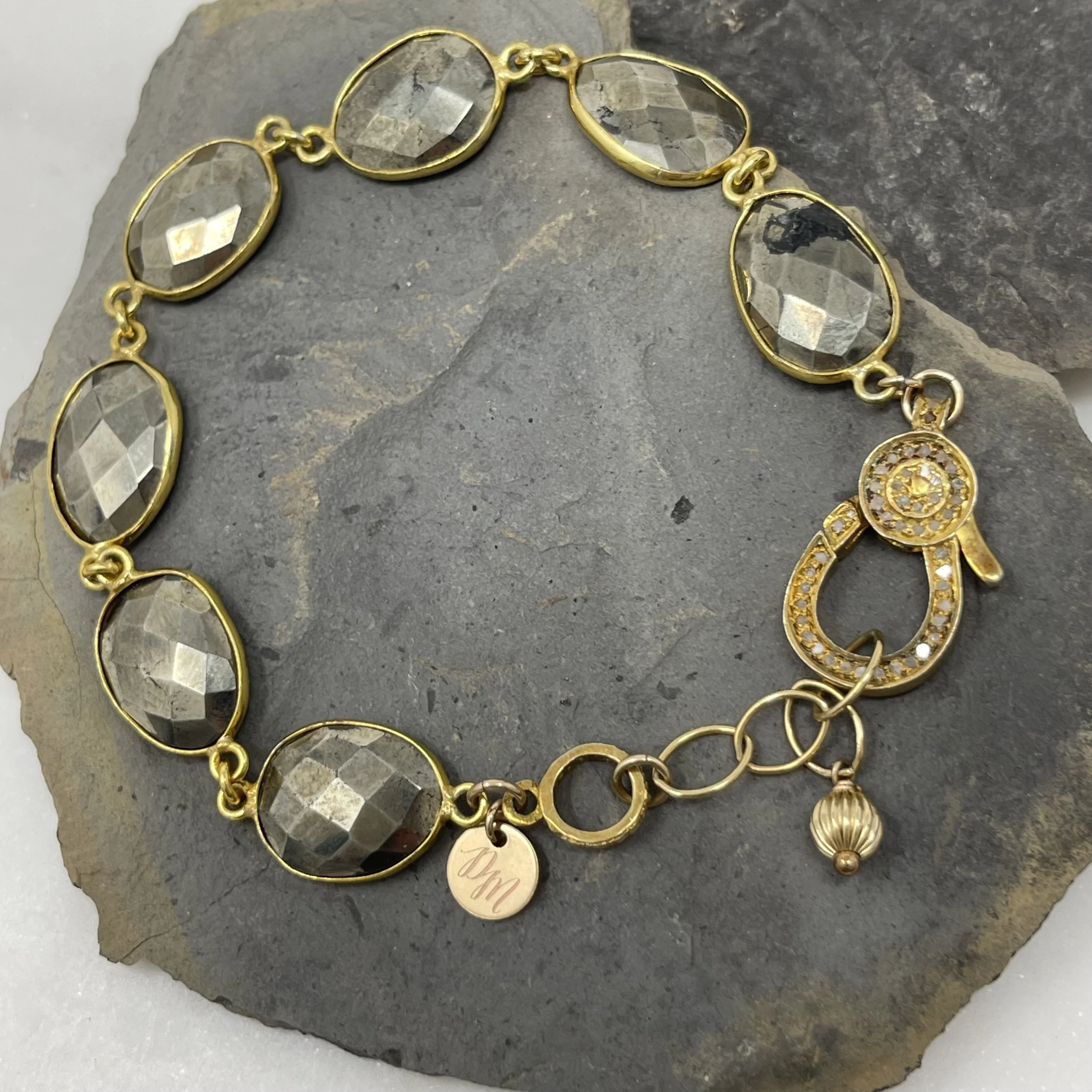 Pyrite Slice Pave Diamond Clasp Bracelet
