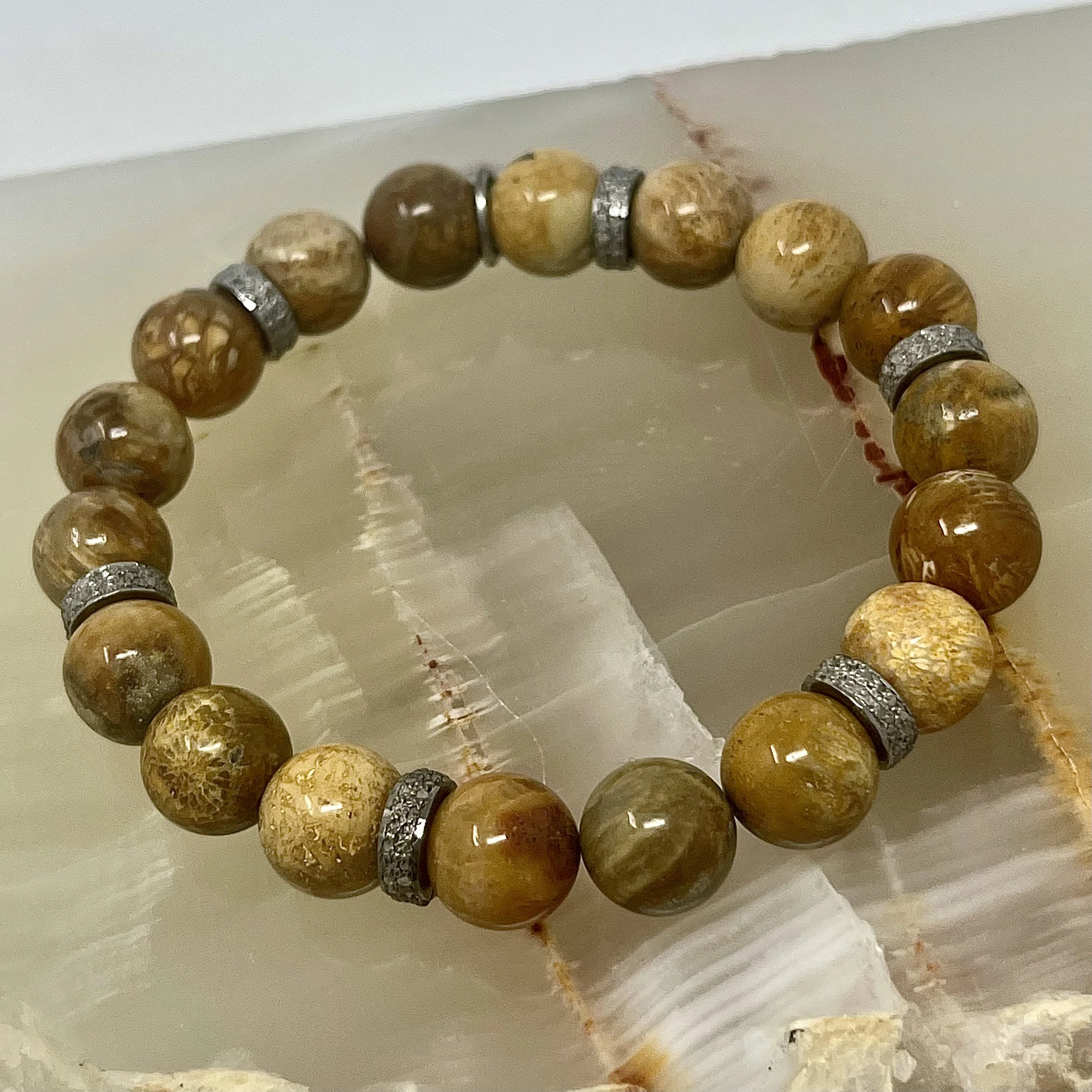 South Sea Fossil coral Pave Spacers Bracelet