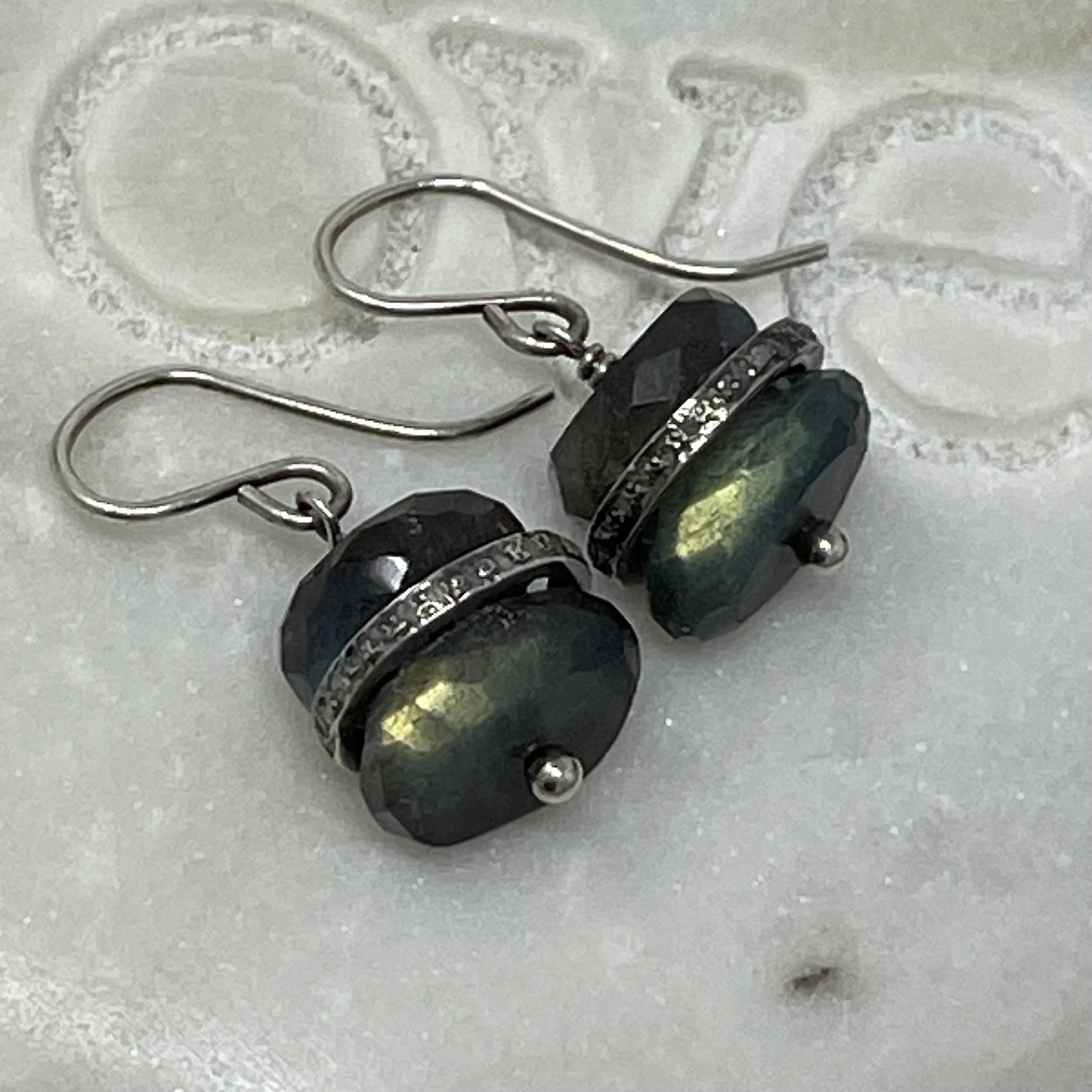 Labradorite Pave Diamond Earrings