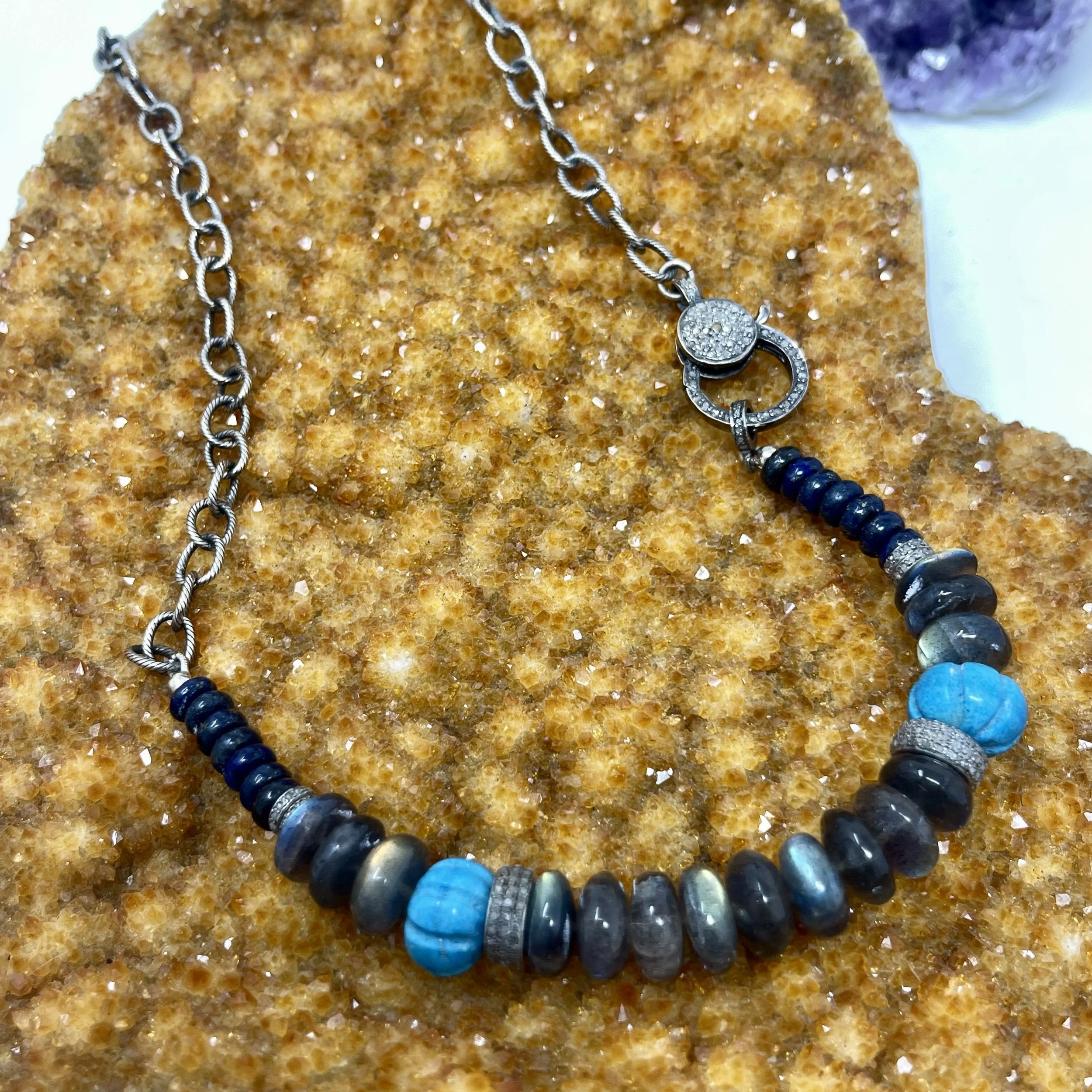 Lab Turquoise Lapis Chain Necklace