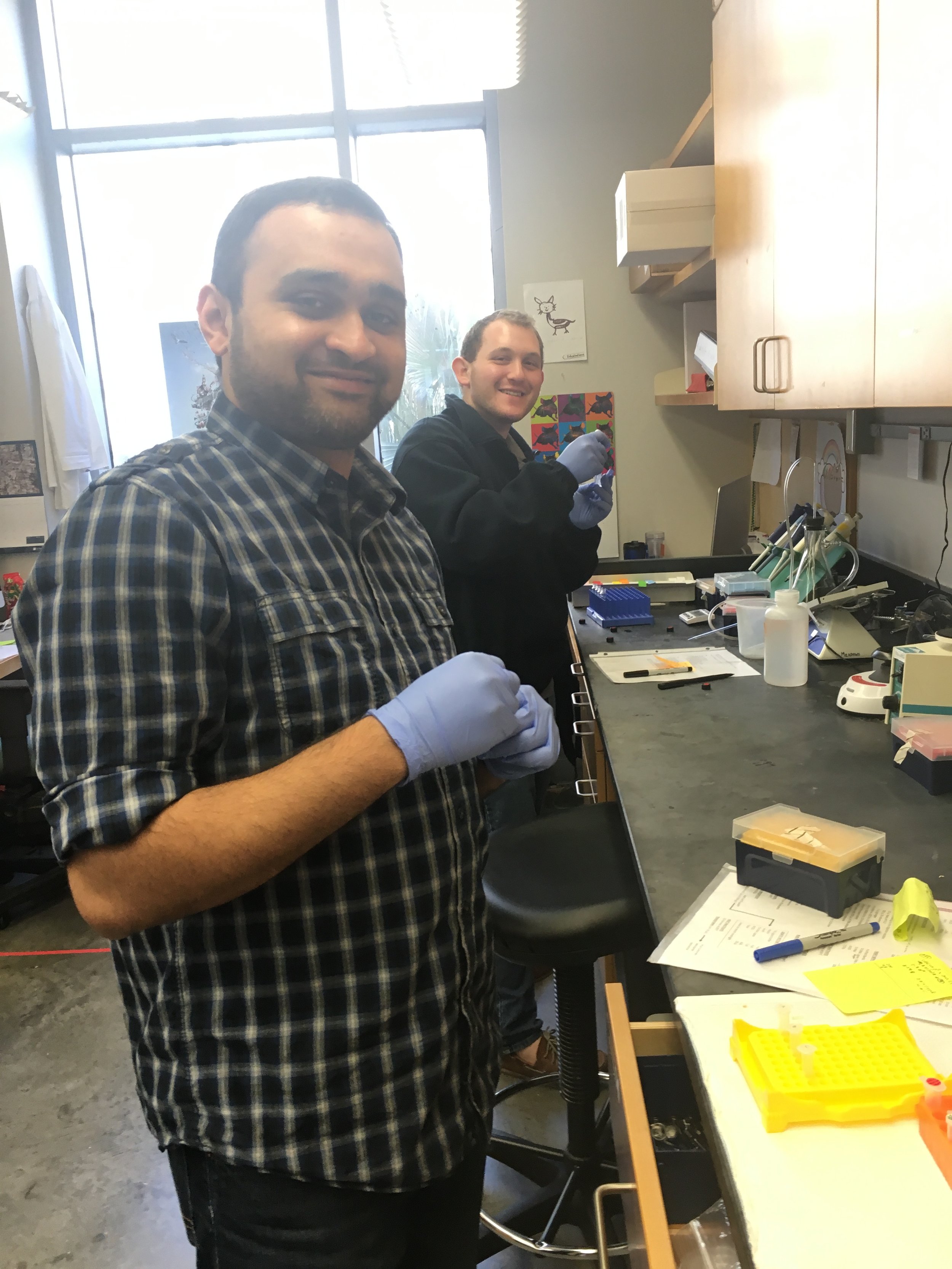 Nehal and Josh running experiments together