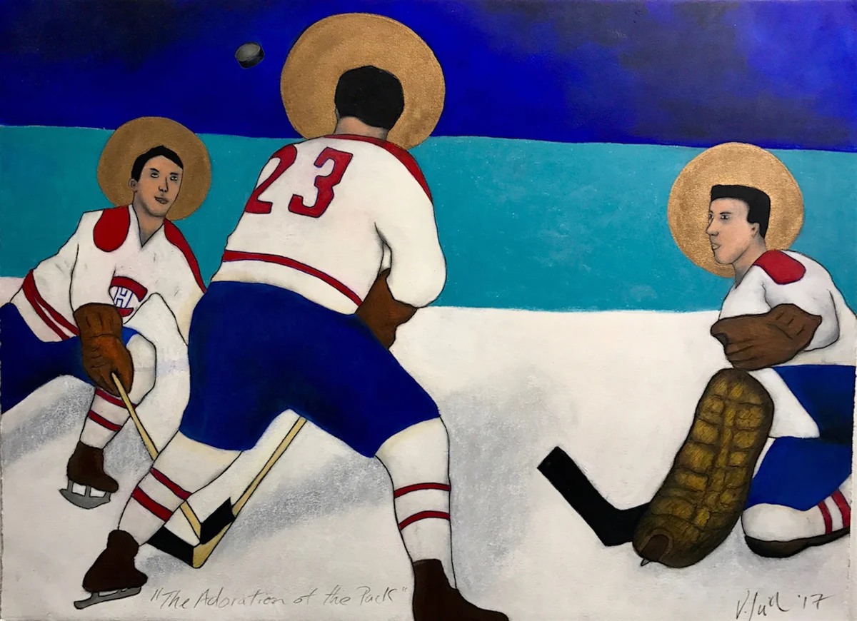 Adoration of the Puck Oil on Rives Paper 22x30