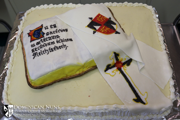 The cake made by our novitiate sisters for Father Thomas Aquinas’ reception after Mass.