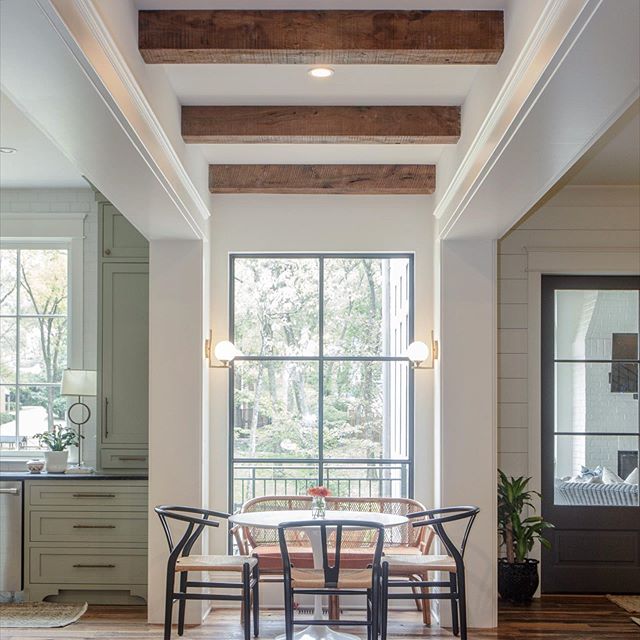 Love how these beams turned out!! Great home. #beams #exposedwood #kitchen #bellemeade #breakfast #coffee #homebuilder #nashvilletn #nashville #classic #classichome #montgomeryclassic