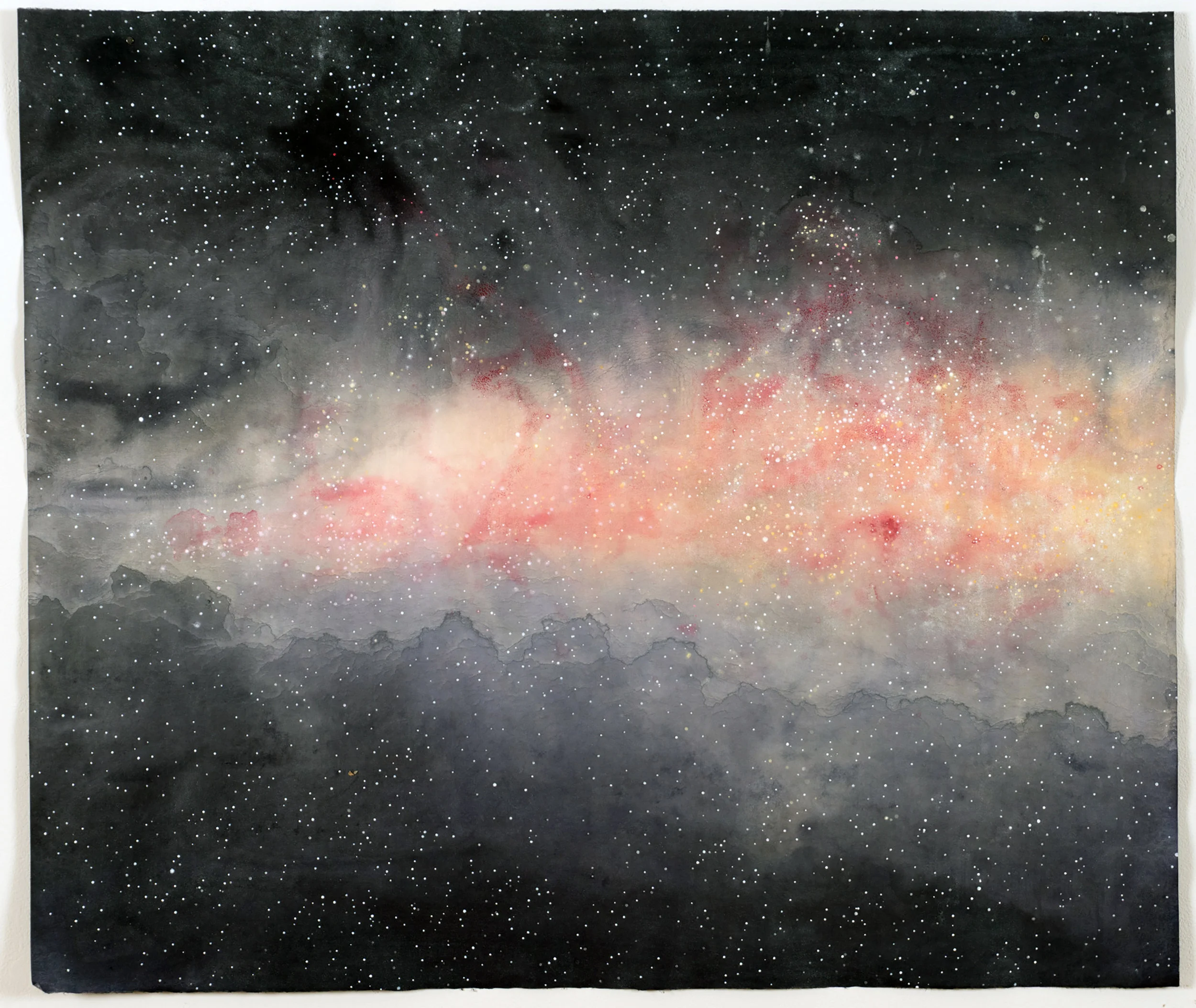 Nebula (soft orange), 2017, 38" x 45", Ink, mica, gouache on paper