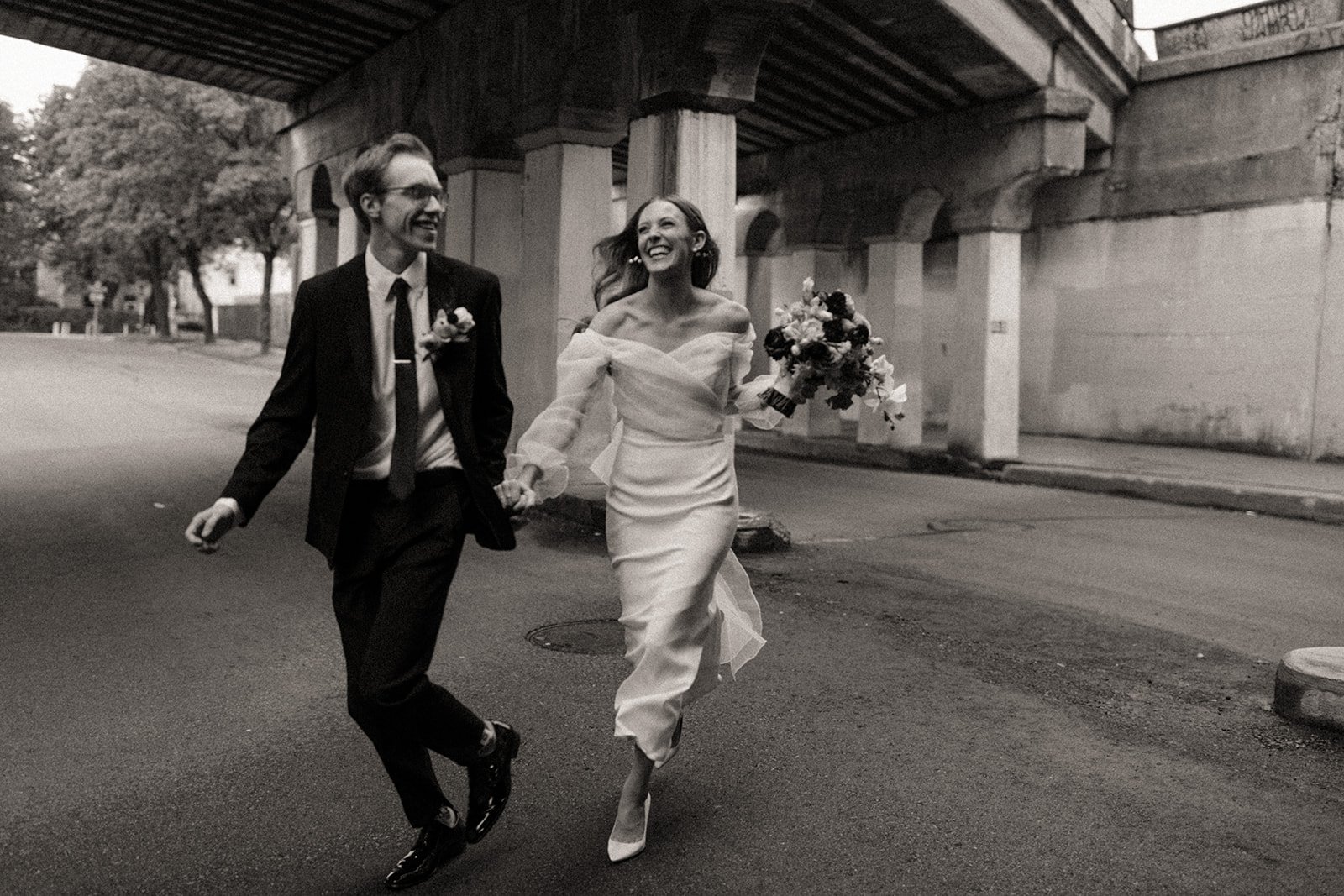 Newlyweds Black and white portrait Minneapolis Wedding at the whim