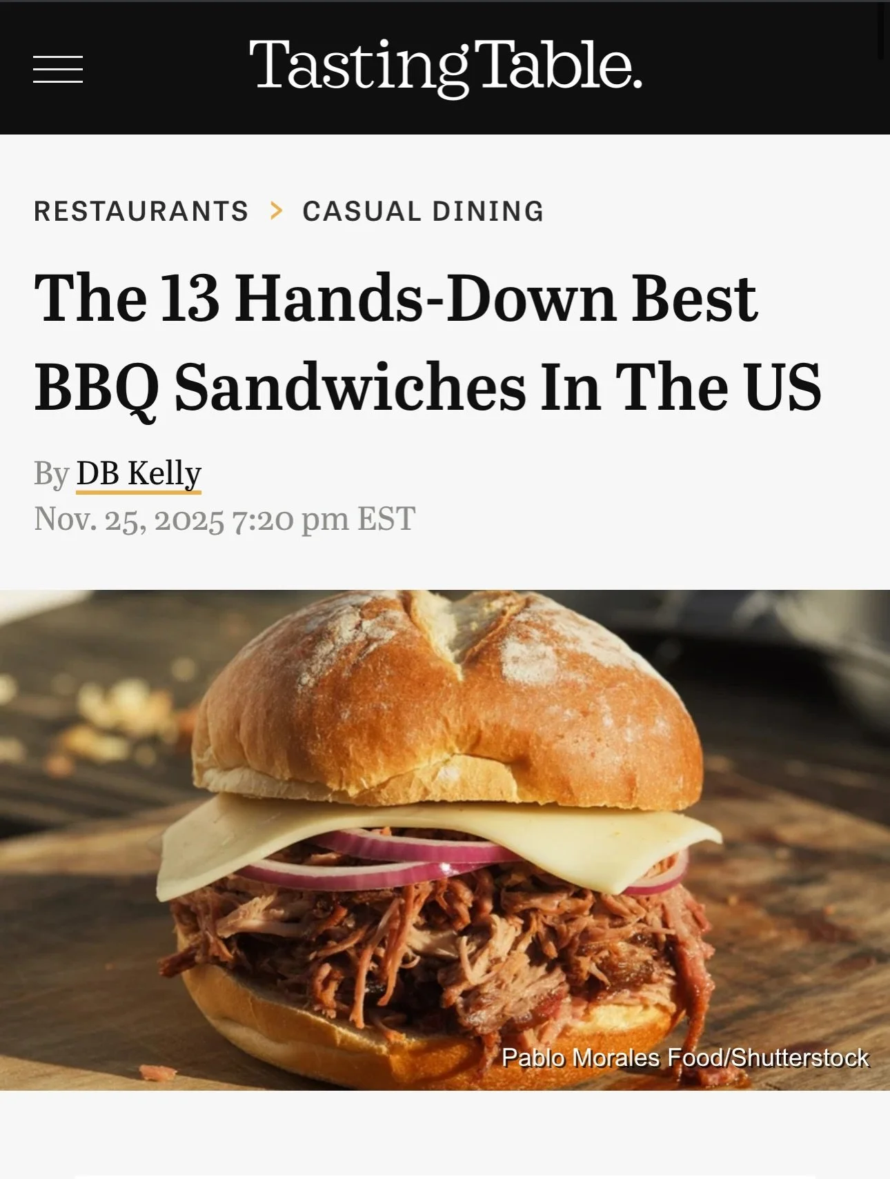 Thank you to @tastingtable for including our Tres Hombres sandwich in their &ldquo;The 13 Hands-Down Best BBQ Sandwiches In The US&rdquo; article! 🙏🙏

Read More: https://www.tastingtable.com/2031435/hands-down-best-bbq-sandwiches-us/