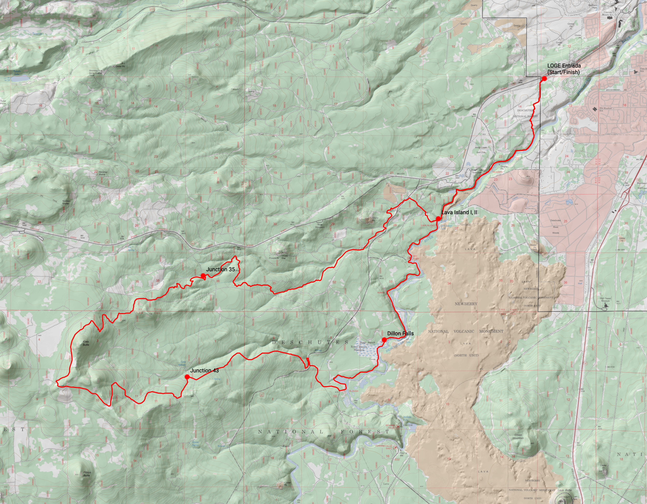 Deschutes River 50K course map (2019)