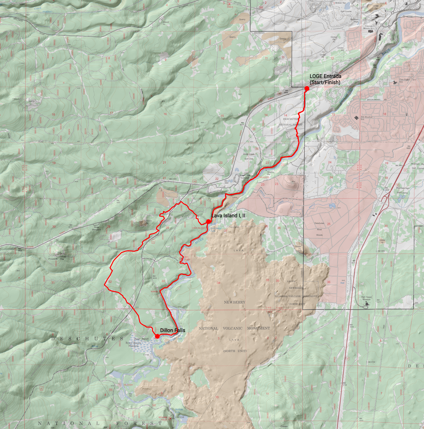 Deschutes River 25K course map (2019)