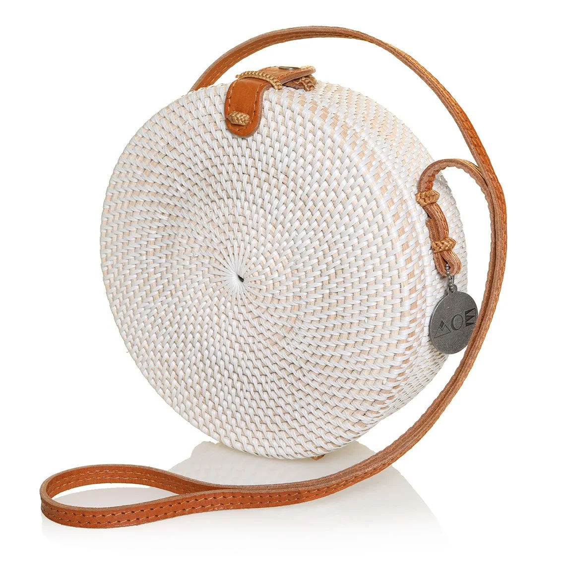 Bali Handwoven Round Rattan Bag (White)