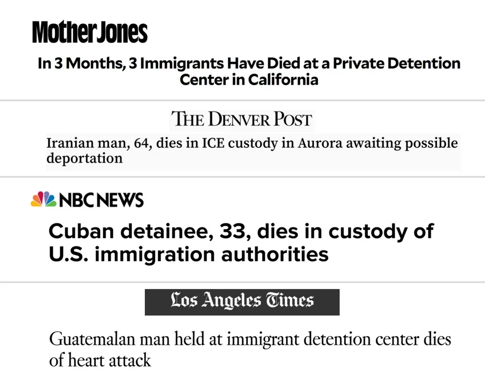 These are a few recent headlines on the death of immigrants in detention.