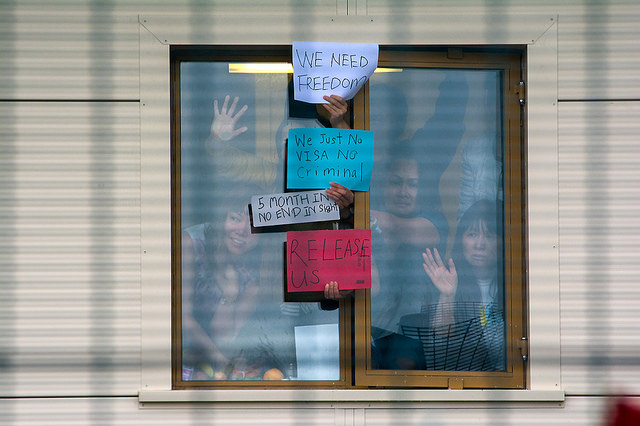 Photo of women detained at Yarl's Wood, an immigration detention facility in England. Courtesy of Steve Bell. 