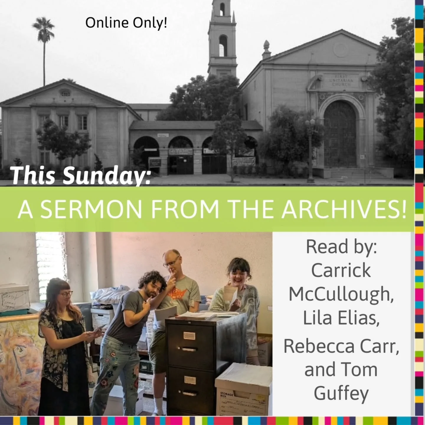 Our virtual service this Sunday will feature &quot;A Sermon from the Archives: Has Anxiety Become 'Normal'?&quot; read by Carrick McCullough, Lila Elias, Rebecca Carr, and Tom Guffey. --》 First delivered on March 25, 1962, this sermon was rediscovere