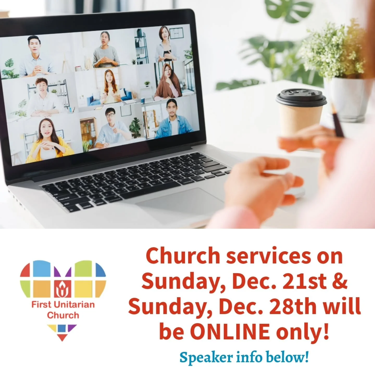 📢 Until January,&nbsp;First Unitarian Church of Los Angeles will be&nbsp;100%&nbsp;virtual&nbsp;-&nbsp;DO NOT COME IN PERSON on 12/21 or 12/28! Please join via&nbsp;our Zoom "FUN" room.&nbsp;(🔗 Link in bio) 

We will be taking this holida