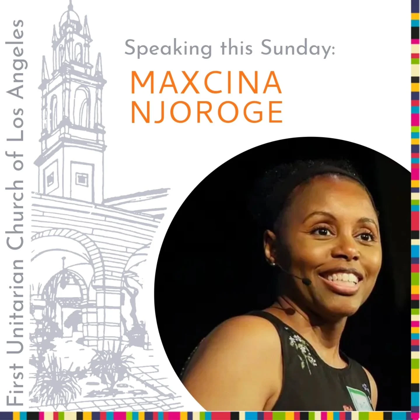 Our speaker this Sunday is member Maxcina Njoroge who will reflect on her first-generation American experience! 

Join us at 11am PT!

#firstuula