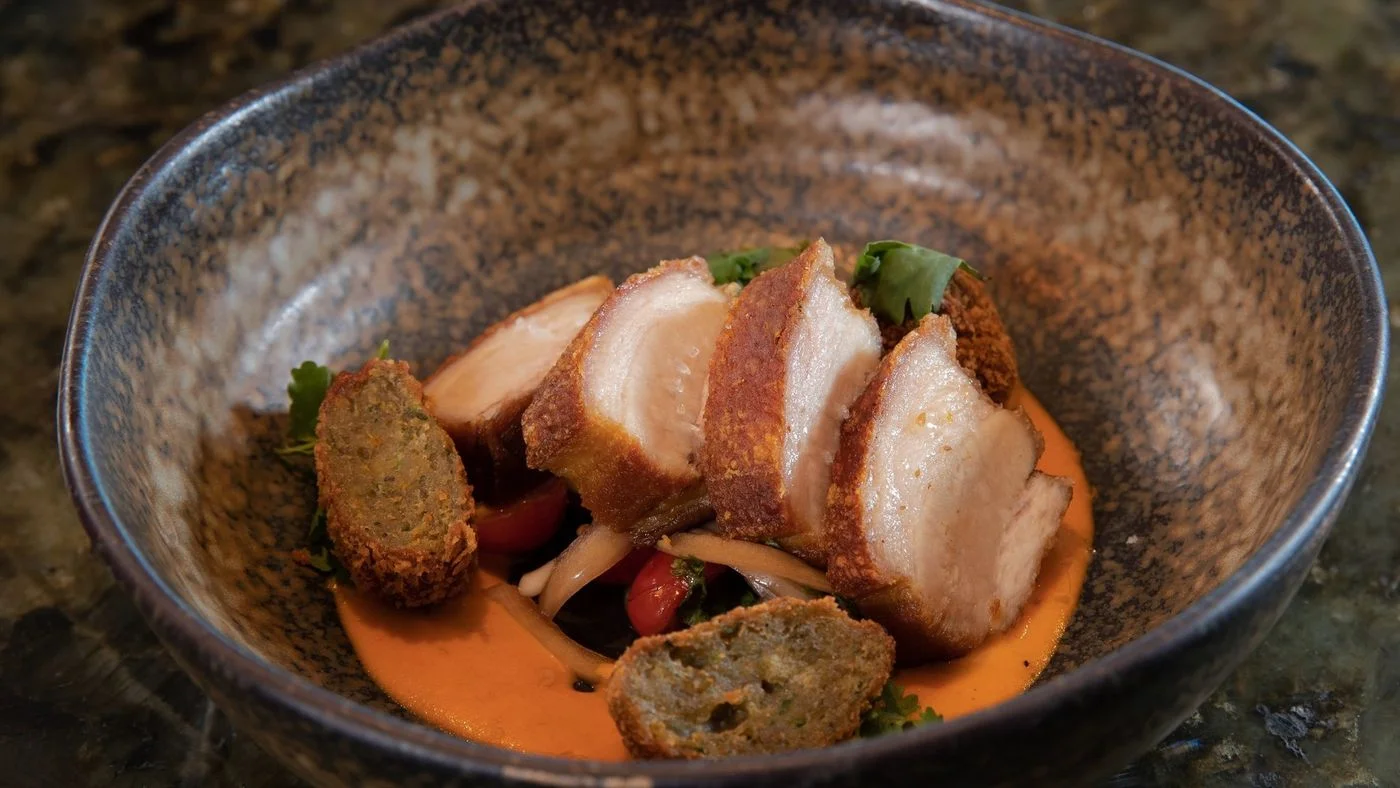 Crispy pork belly is one of the dinnertime appetizers at Goen Dining + Bar. (Craig Bixel)