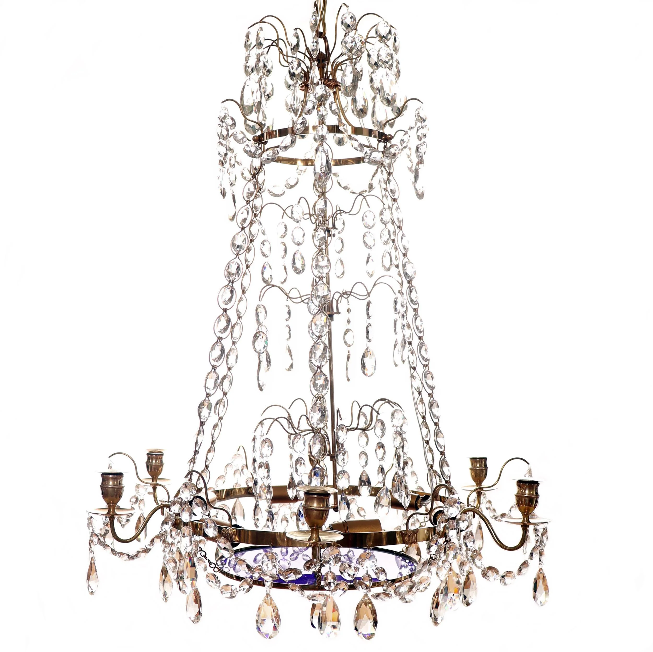 SENGUSTAVIANSK STILKRONA MED BLÅTT GLAS