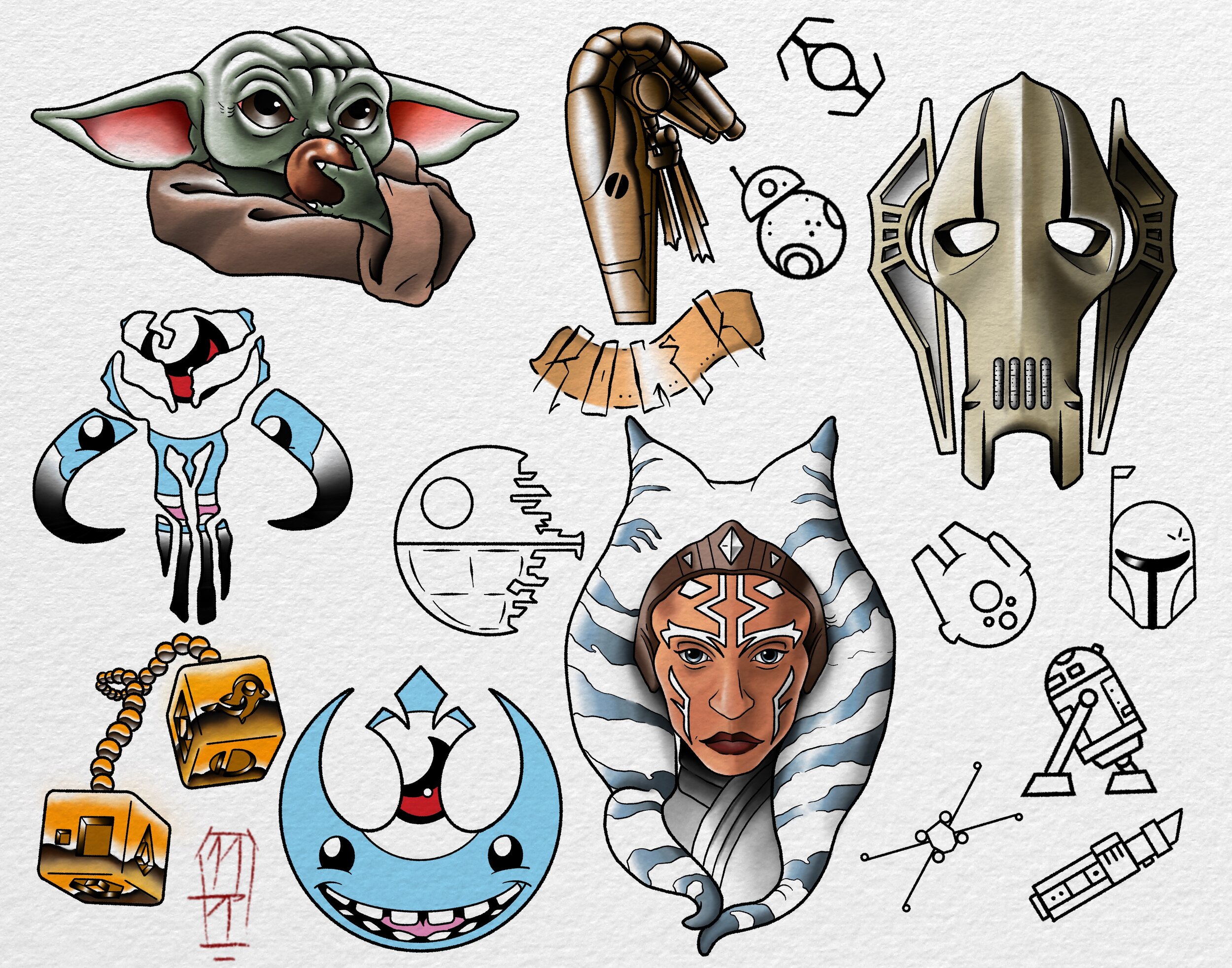 Star Wars Skywalker Saga Tattoo Flash Art Print Set  Etsy