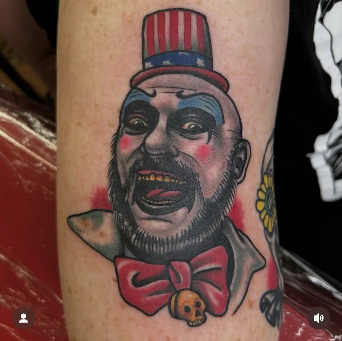 Rad Captain Spaulding by Shannon! 
@tattoosbyshannon 
Link in bio to make an appointment! Always feel free to stop by the shop or to give us a call as well :)
443-949-0305
www.luckybirdtattoo.com 
#luckybird #luckybirdtattoo #dmvtattooartist #anna
