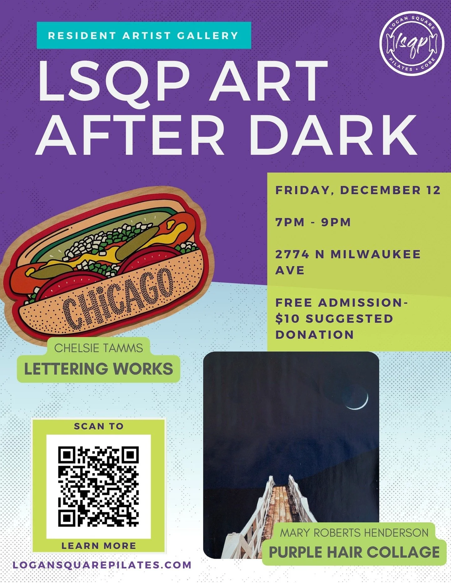 Hi all! Let's get ready for the holiday with some great art!

Join us FRIDAY December 12th from 7PM - 9PM as we celebrate our artists in residence, Chelsie Tamms ( @letteringworks ) and Mary Roberts Henderson ( @purplehaircollage ), with a FREE galle