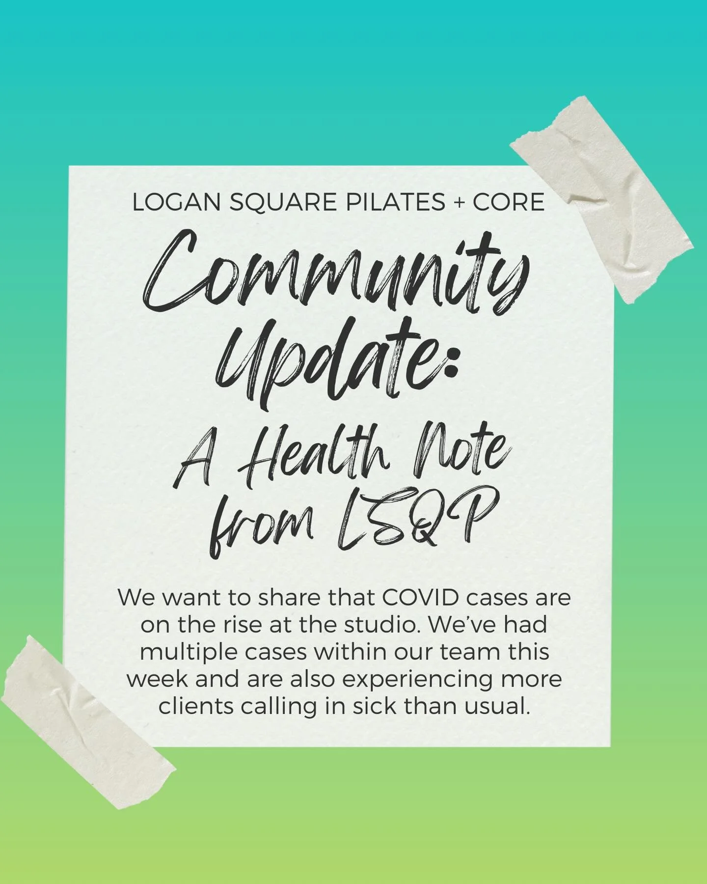 ➡️ Community Update: Swipe through our post and notes below for a health update from us at the studio. We care about our community and staff, so know we&rsquo;re doing everything we can for all our people. 💜

➡️ A Quick Health Note from LSQP

We wan