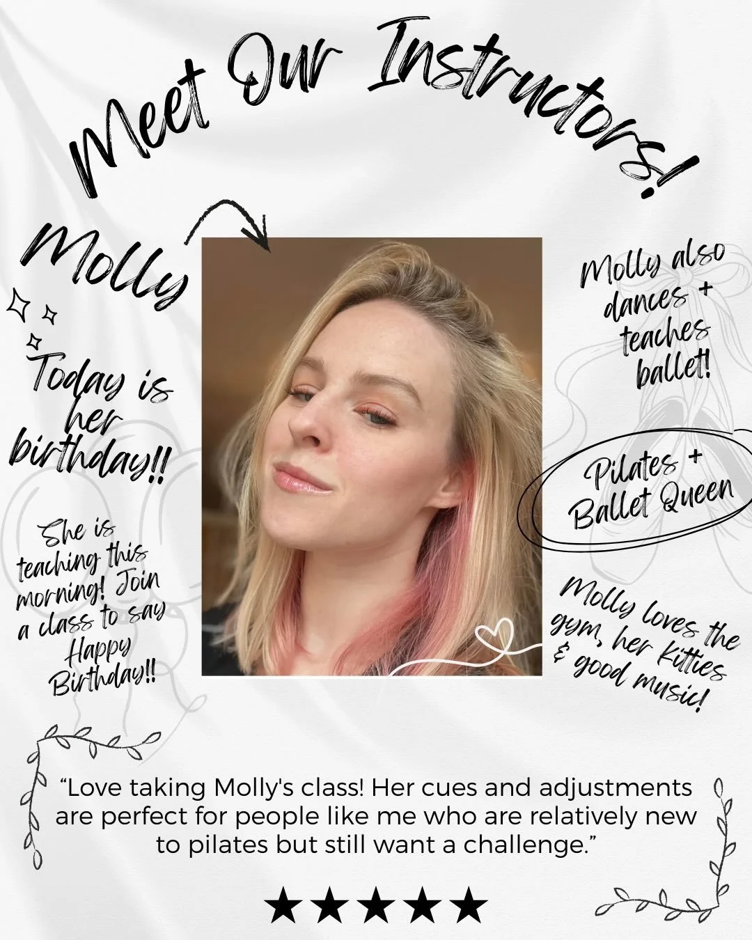 🥳 Happy Birthday Molly!! @baller_ina 🥳

It&rsquo;s a great day to celebrate one of our amazing instructors here at the studio, Molly!! Molly is such an amazing and bright part of our team and she always brings the energy and great vibes to all her 