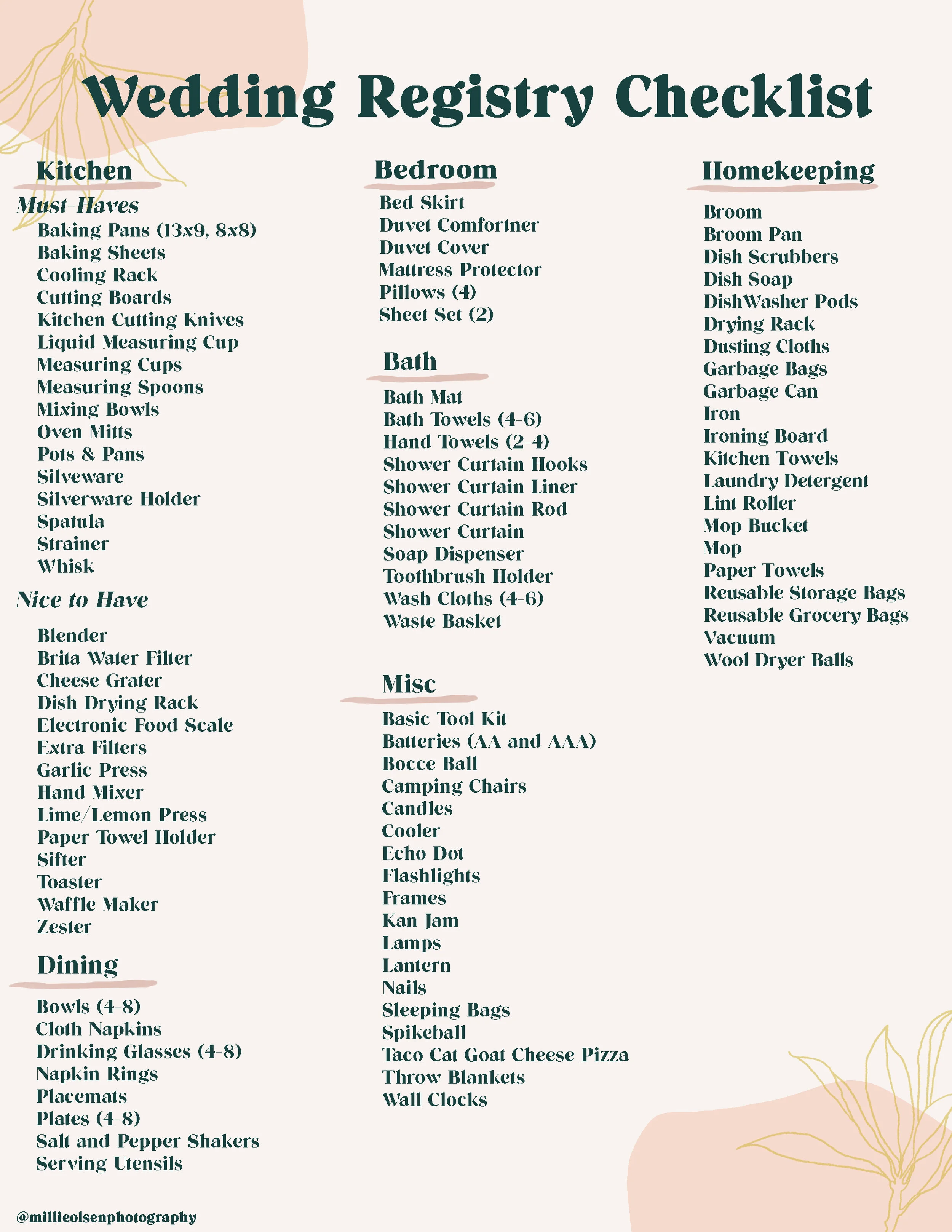 Wedding Registry Checklist