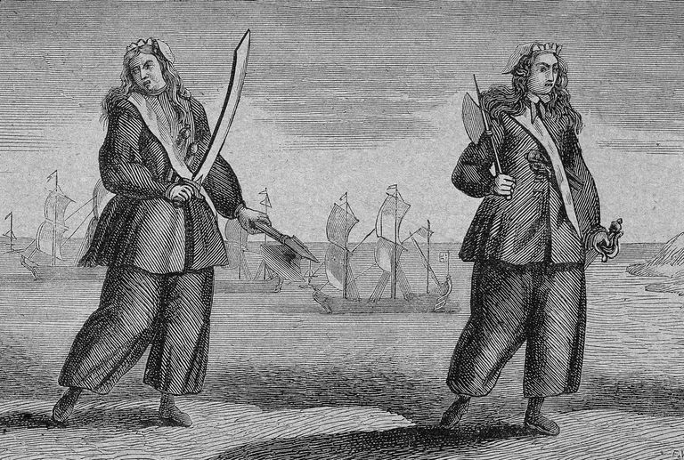 Anne and Mary, from the 1724 edition of A General History of the Pyrates