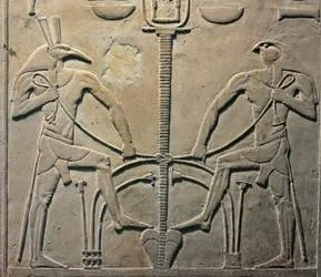 Set (Left) and Horus (Right) bind the plants of Egypt ( Source ). 