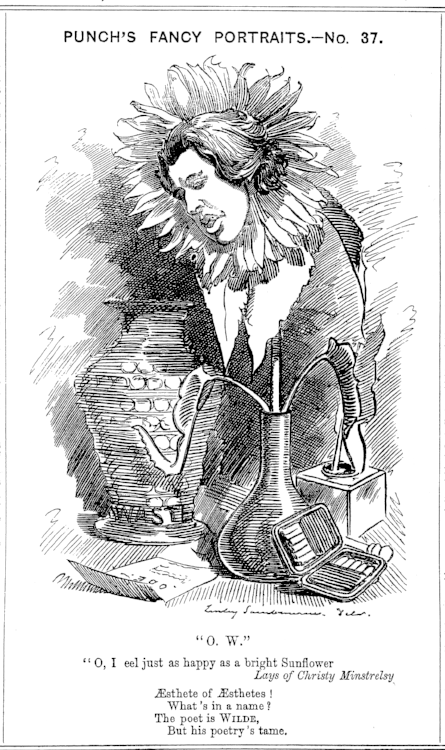One of a series of “fancy portraits” by cartoonist Linley Sambourne mocking contemporary personalities. This one of Oscar Wilde was Published June 25, 1881.
