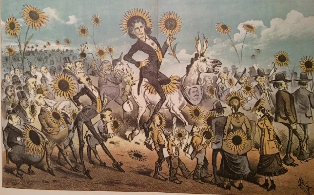 “The Modern Messiah,” a Cartoon depicting Oscar Wilde's 1882 visit to San Francisco by George Frederick Keller. Published in The Wasp , March 31, 1882.