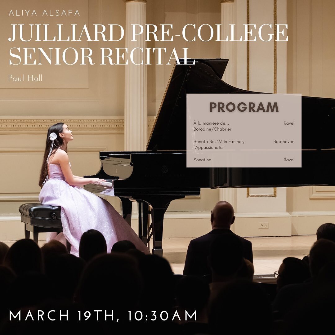 So excited to announce my senior recital at the @juilliardschool !! ❤️ Mark your calendars for March 19th, 10:30 AM in Paul Hall. It is a FREE event with no tickets required, so please come if you can! (Link to the livestream is in my bio.) ✨ It has 