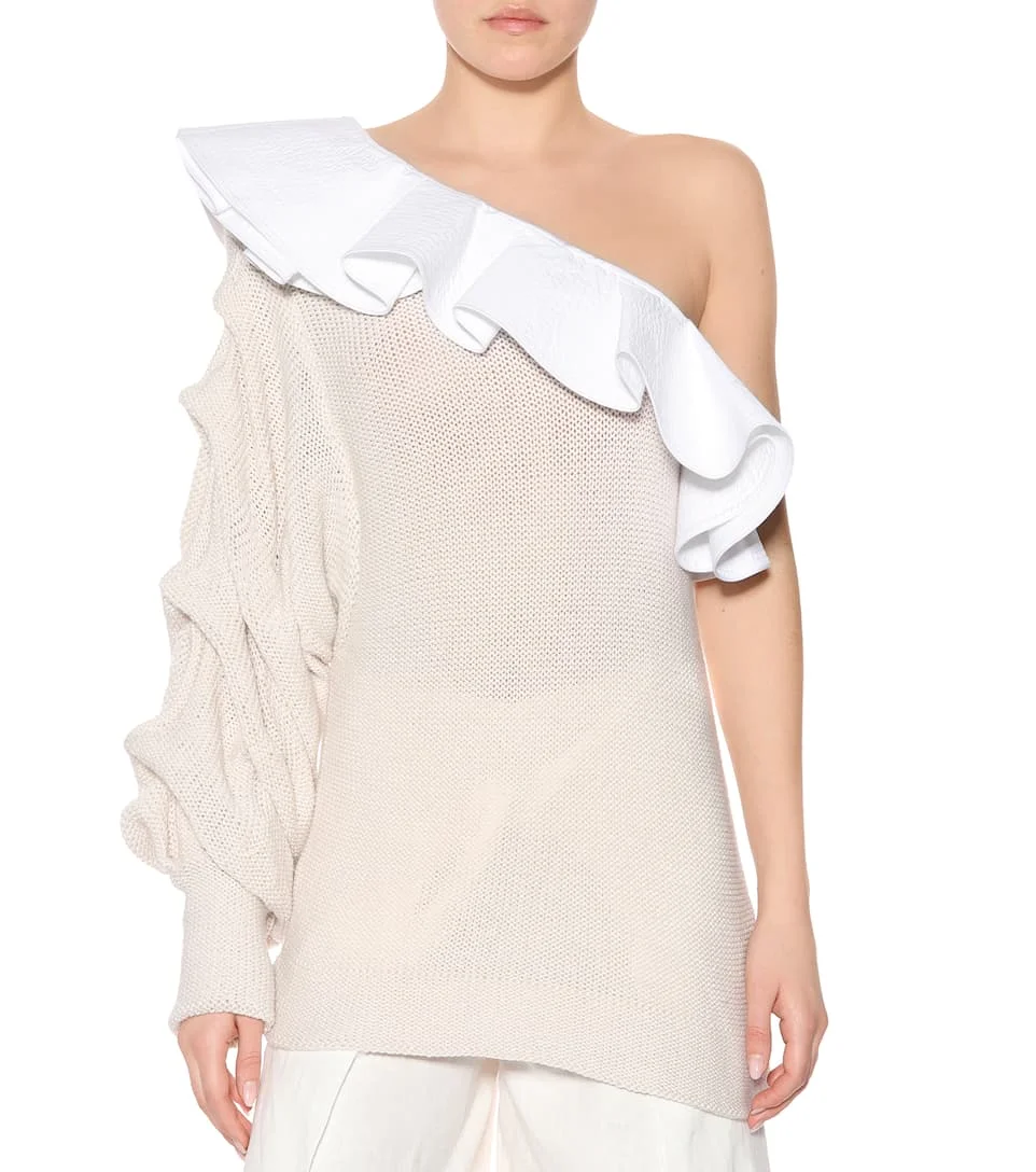 Johanna Ortiz Keresan One-Shoulder Poplin Sweater